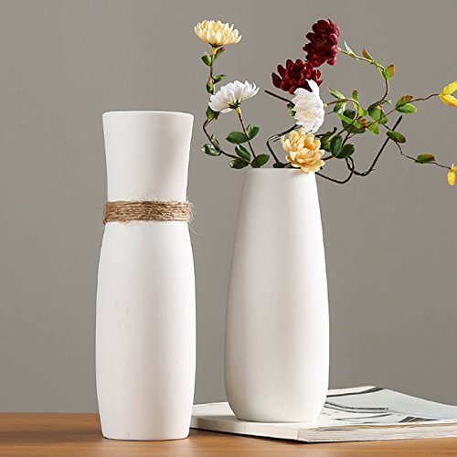 Minimalist Vintage White Ceramic Vases Set of 2 - Handcrafted Rope Design Flower Vases for Home Decor, Wedding Centerpieces & Gift Giving | Hapeisy Elegant Floral Arrangement Vases with Gift Box Packaging