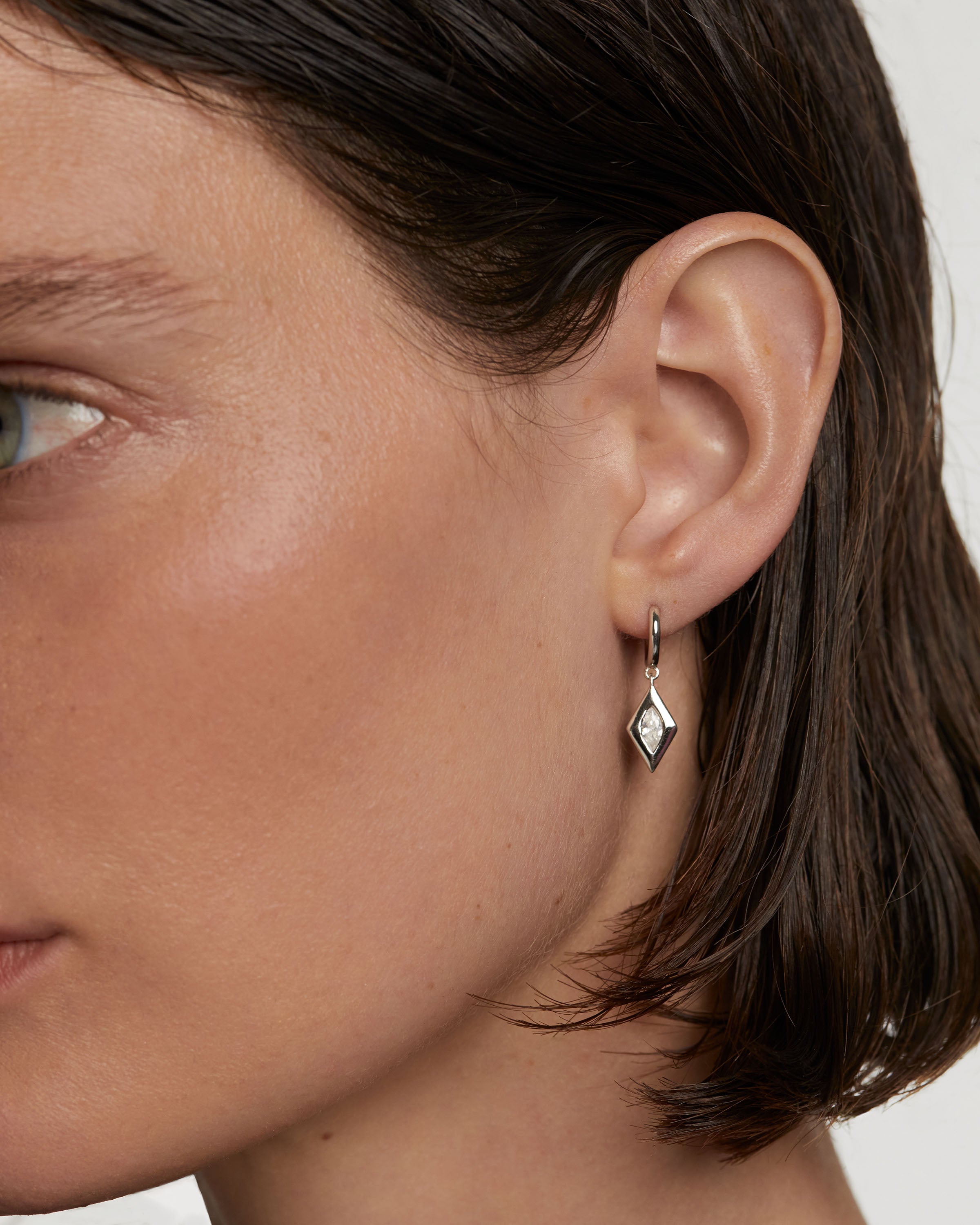 Kate Drop Silver Hoops Earrings for Women - Dainty Sterling Silver Huggie Hoop Earrings - Perfect for Everyday Wear, Office & Date Night
