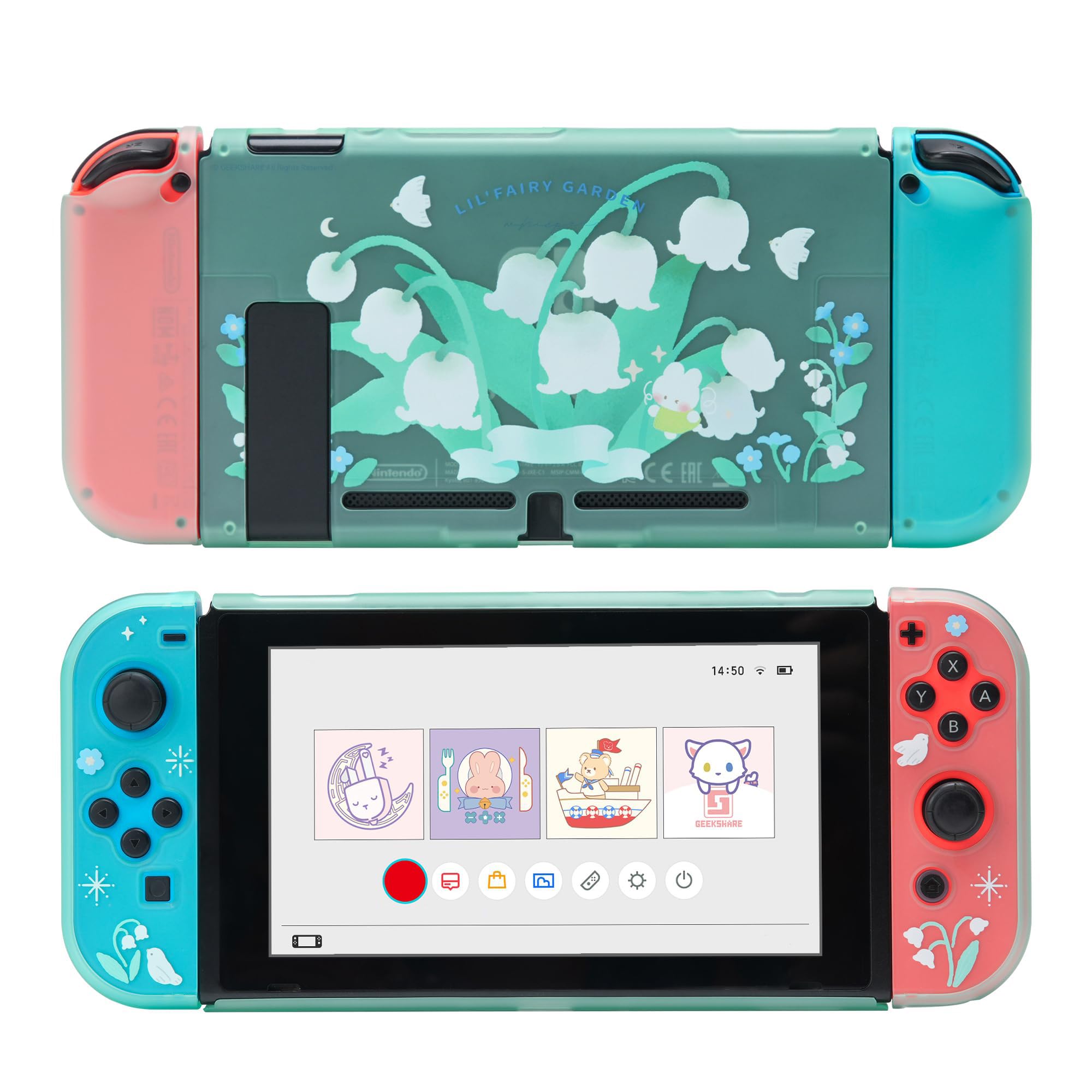 GeekShare Kawaii Nintendo Switch Protective Case - Hard PC Shell Compatible with Standard & Switch Slim - Lily of The Valley Design | Perfect for Gaming, Travel & Everyday Protection