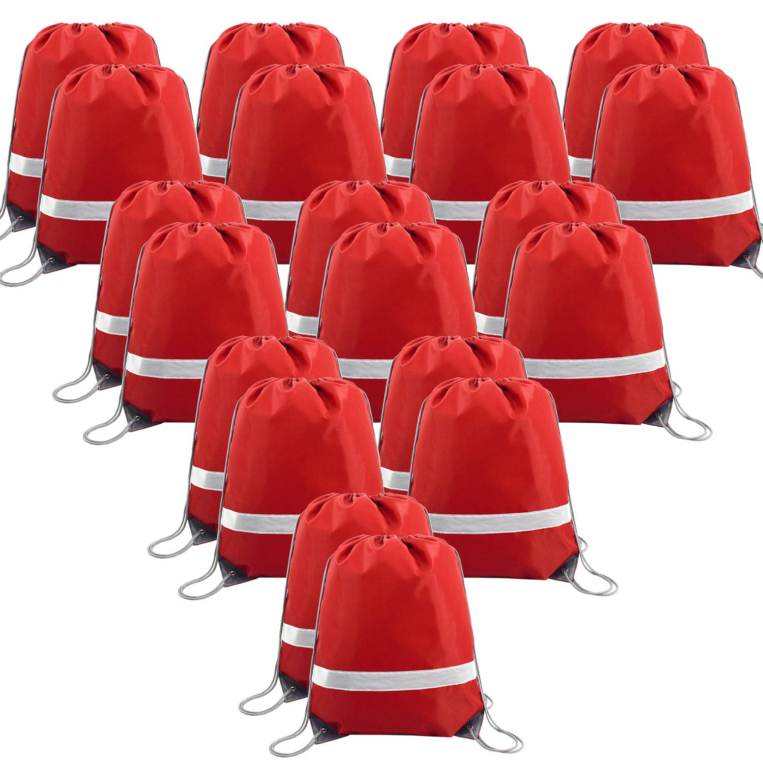 BeeGreen 20 Pack Red Drawstring Backpacks Bulk - Reflective Cinch Sack String Bags for Women & Men, DIY Blank Backpacks for School, Gym, Travel & Outdoor Activities