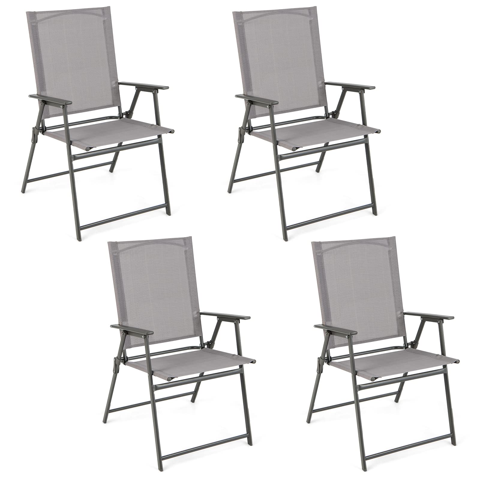 Giantex 4-Pack Folding Patio Chairs Set - Rustproof Metal Frame Outdoor Lawn Chairs for Porch, Deck, Garden, Backyard & Camping - Portable Dining Chairs (Gray) - Perfect for Outdoor Gatherings, BBQs, Picnics and Beach Trips