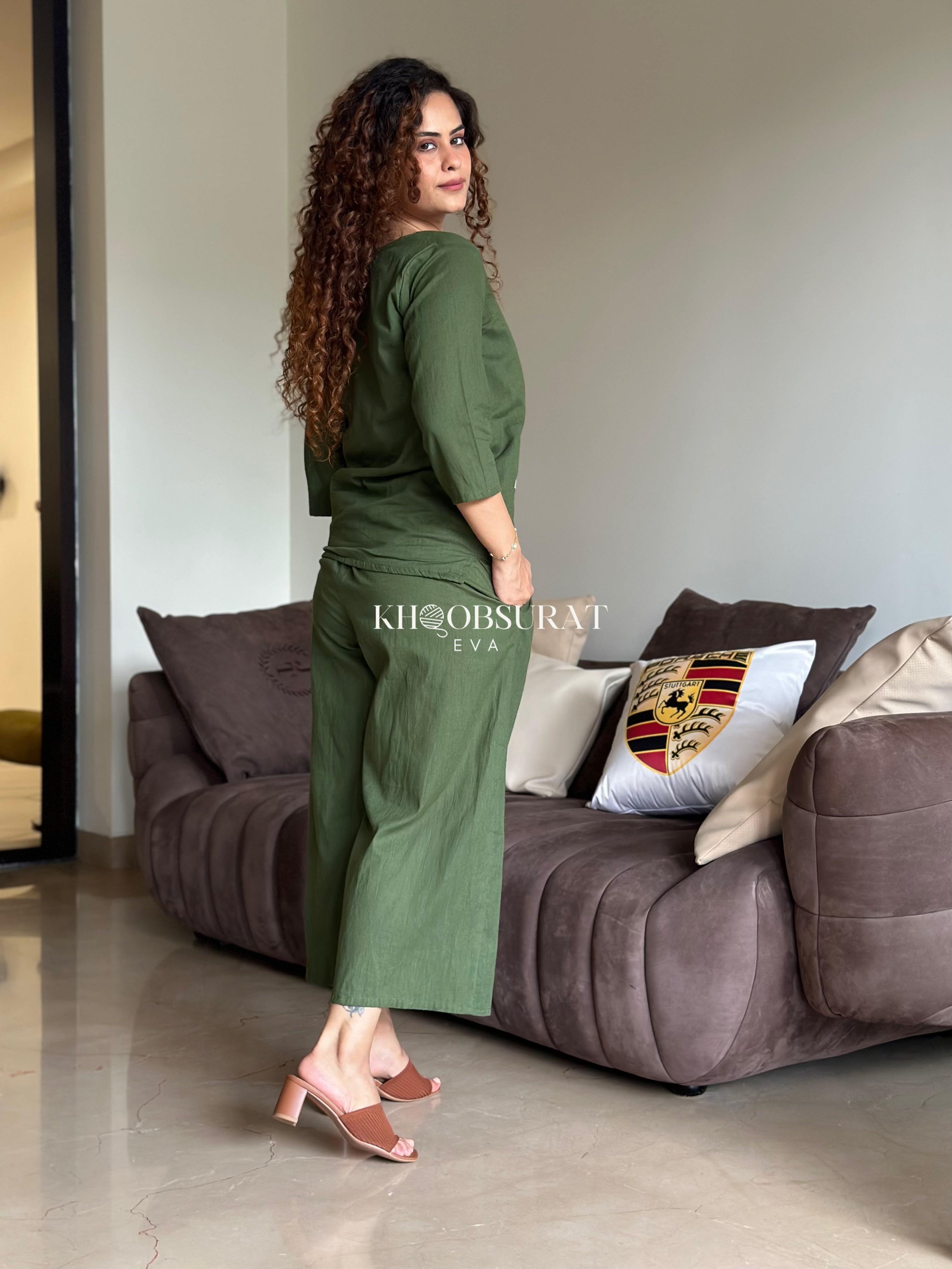 Stylish Green Casual Coord Set for Women - Soft & Comfortable Outfit for Everyday Wear | Perfect for Work, Travel & Relaxation