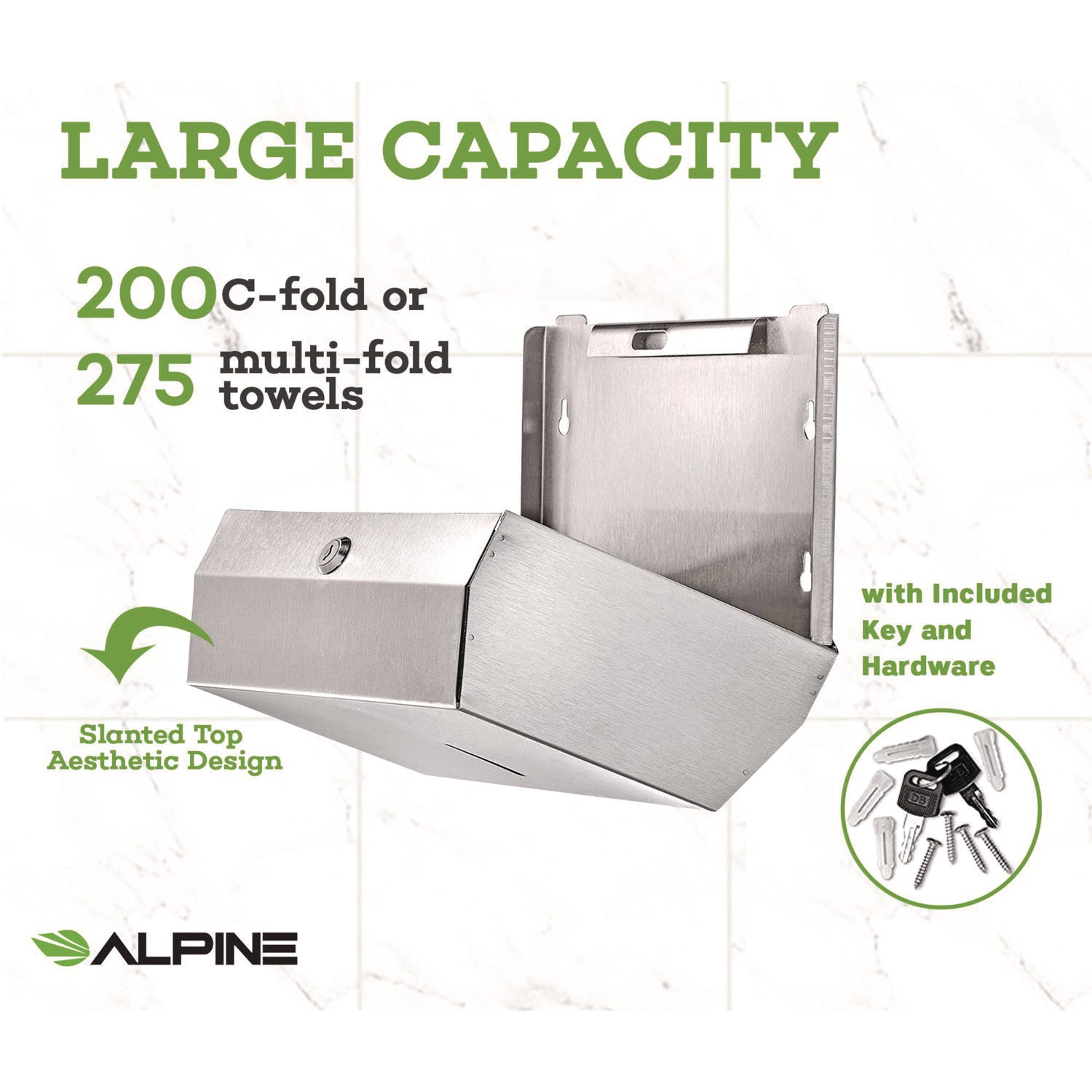 Alpine Industries Horizontal C-Fold Paper Towel Dispenser - Brushed Nickel (7.08