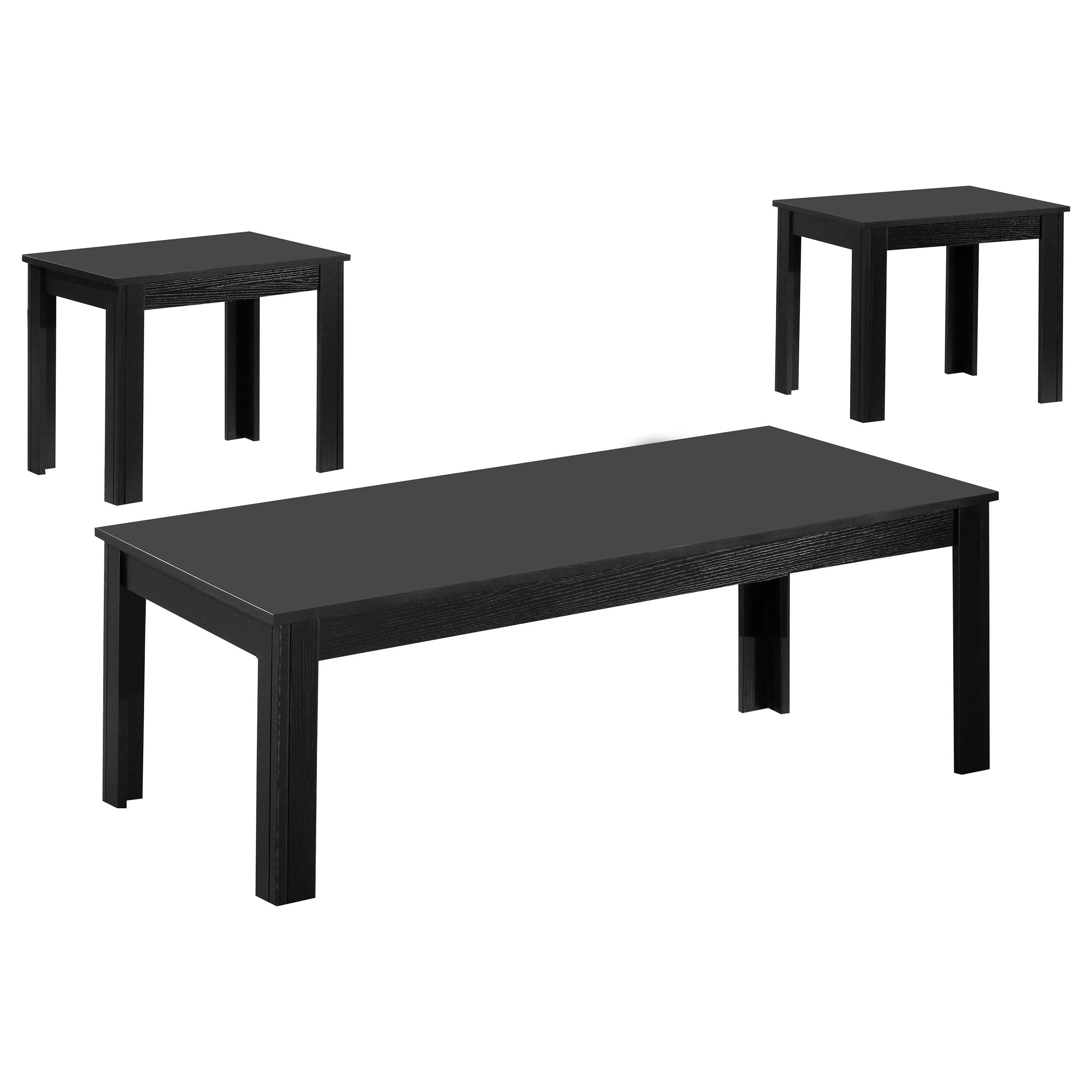 Coaster Furniture 3-Piece Black Occasional Table Set with Glass Top - Modern Living Room, Bedroom & Office Side Tables (Model 700225)