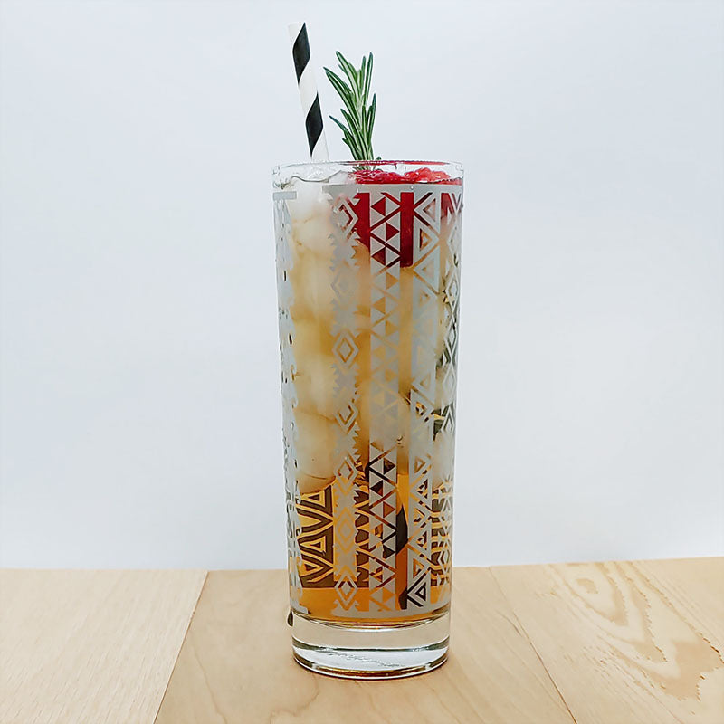 BarConic® Collins Glass - Silver Aztec Pattern 9.5 oz Cocktail Glass for Margaritas, Mojitos & Iced Tea - Perfect for Home Bars, Parties & Restaurants