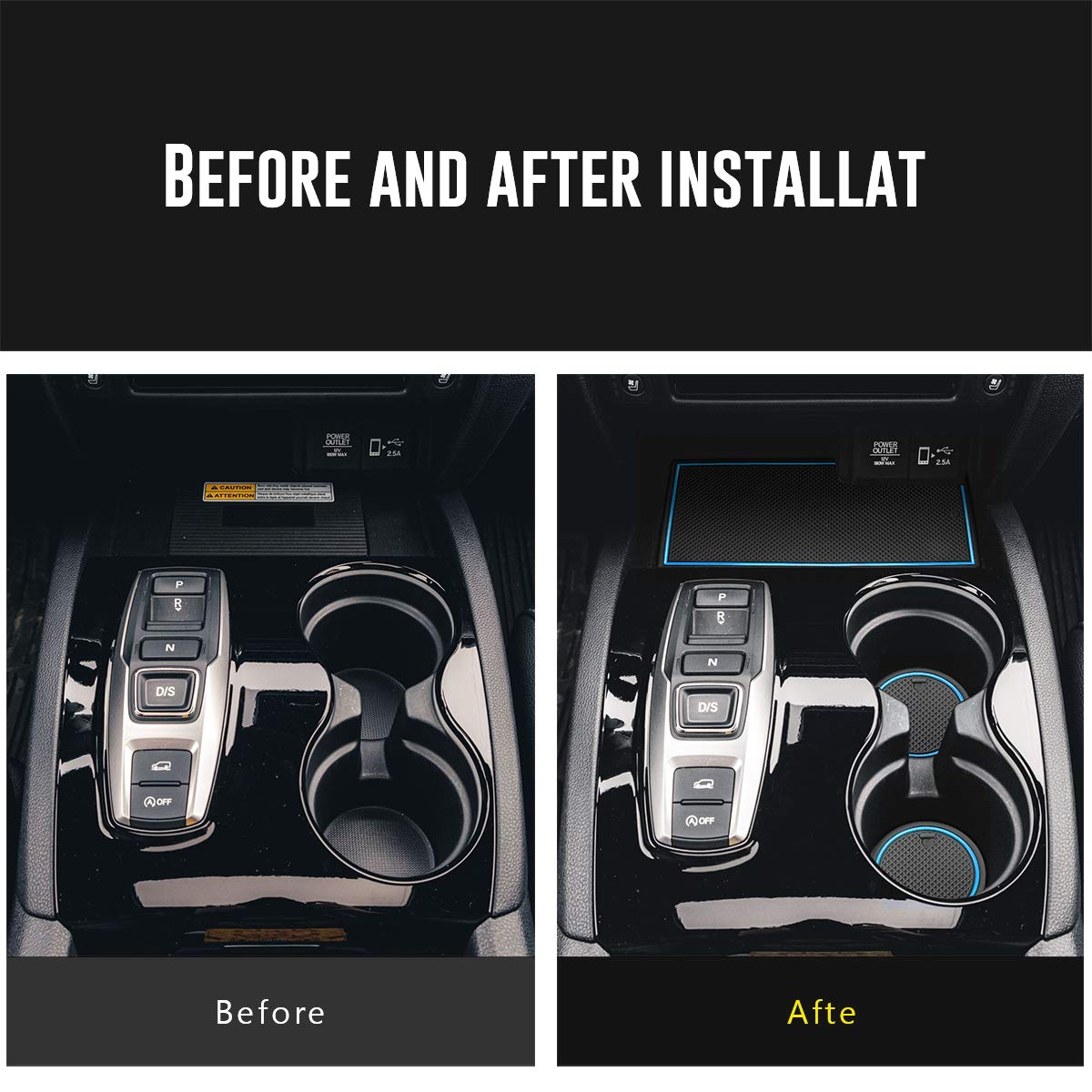 **Auovo Custom Fit Cup Holder Door Mats for Honda Passport 2019-2023 - 28pcs Interior Accessories Set with Blue Trim - Anti-Dust Center Console Inserts for Car Organization & Protection**