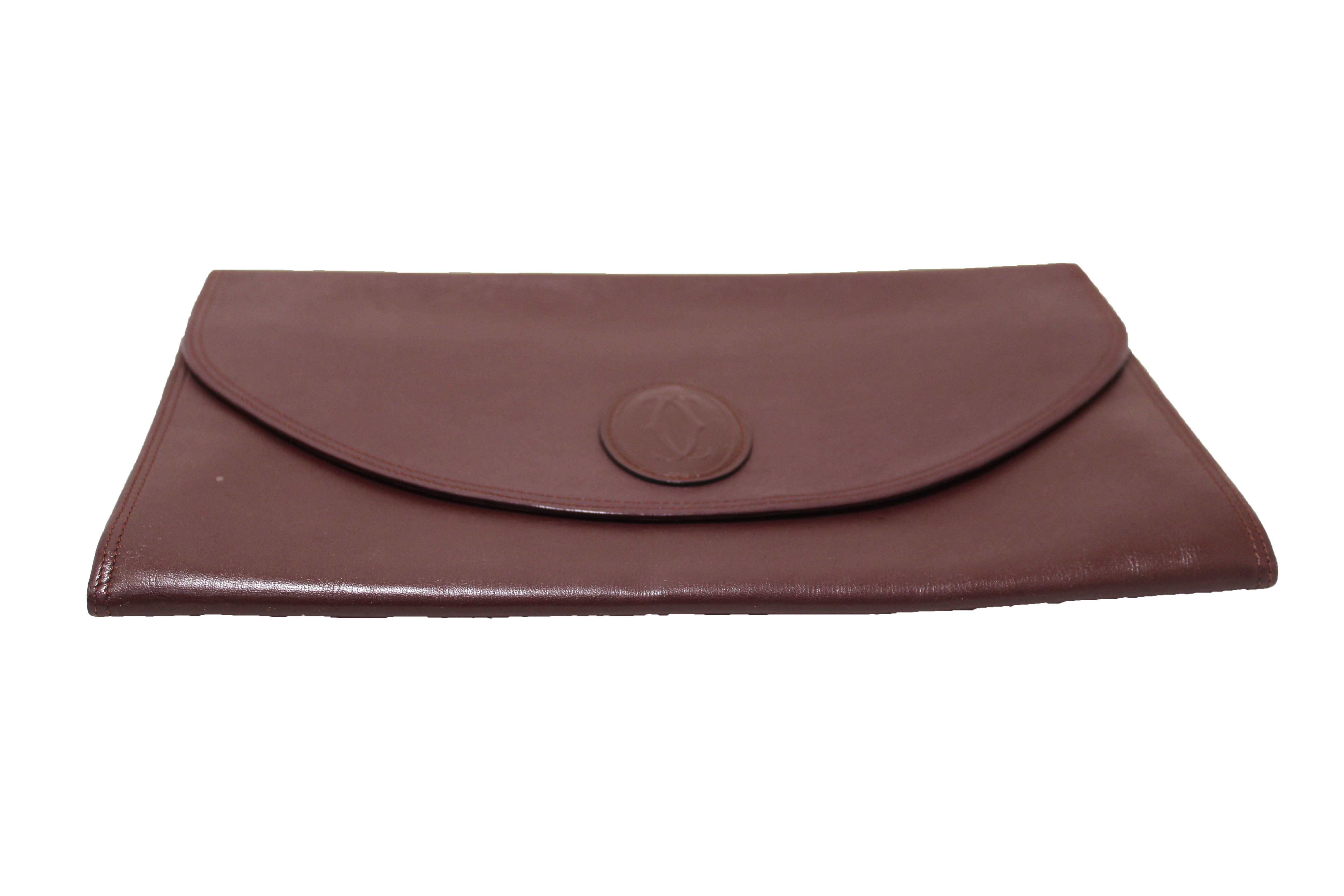 Authentic Cartier Burgundy Calfskin Leather Envelope Portfolio Pouch - Luxury Document Holder for Business & Travel - Perfect for Office, Meetings, and Professional Use
