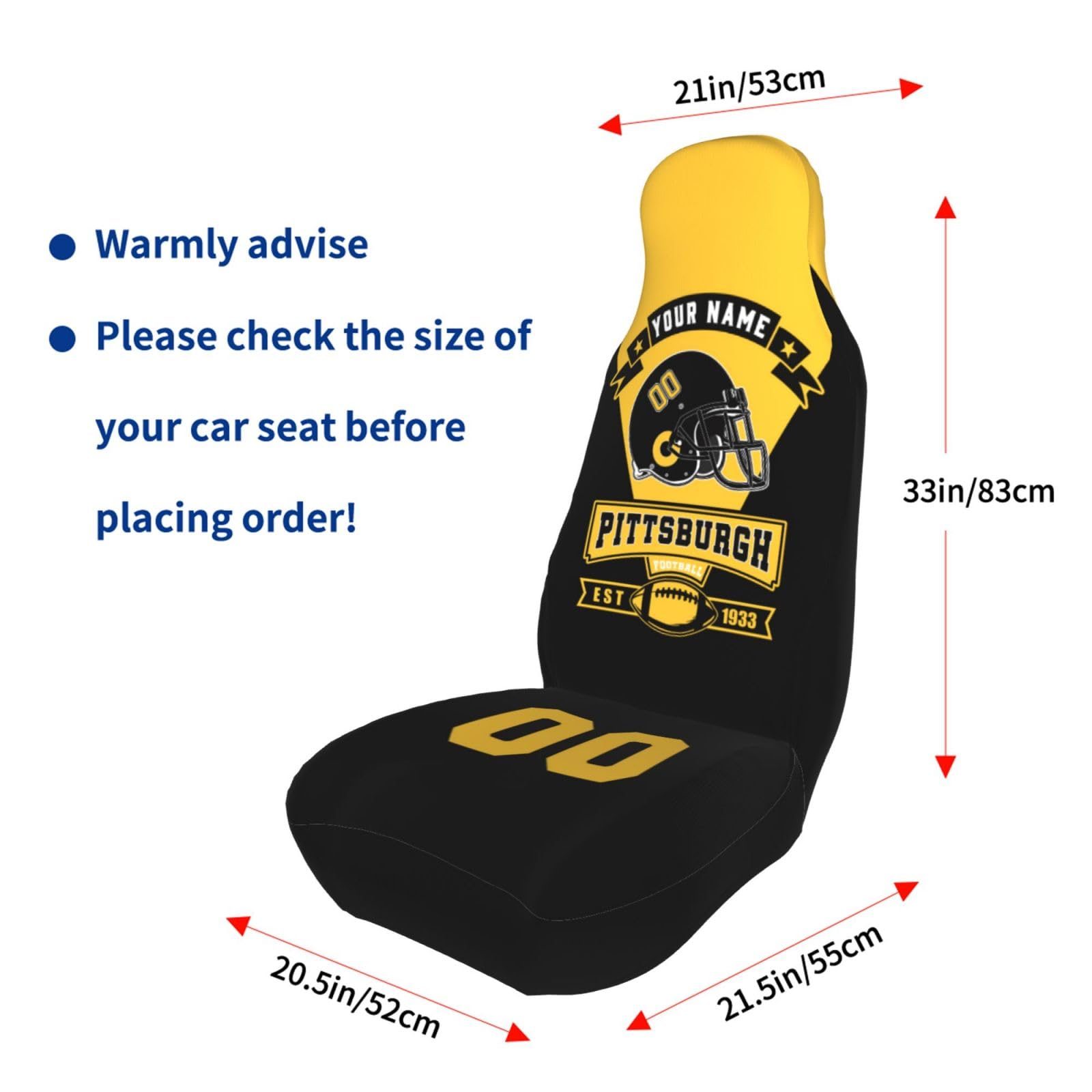 Custom Pittsburgh Steelers Car Seat Covers - Personalized Name & Number Auto Seat Protectors for Cars, Trucks & SUVs | Non-Slip Elastic Soft Fabric | Universal Fit Front Seat Covers (1PC/2PC) | Perfect for Game Day, Road Trips & Daily Commute