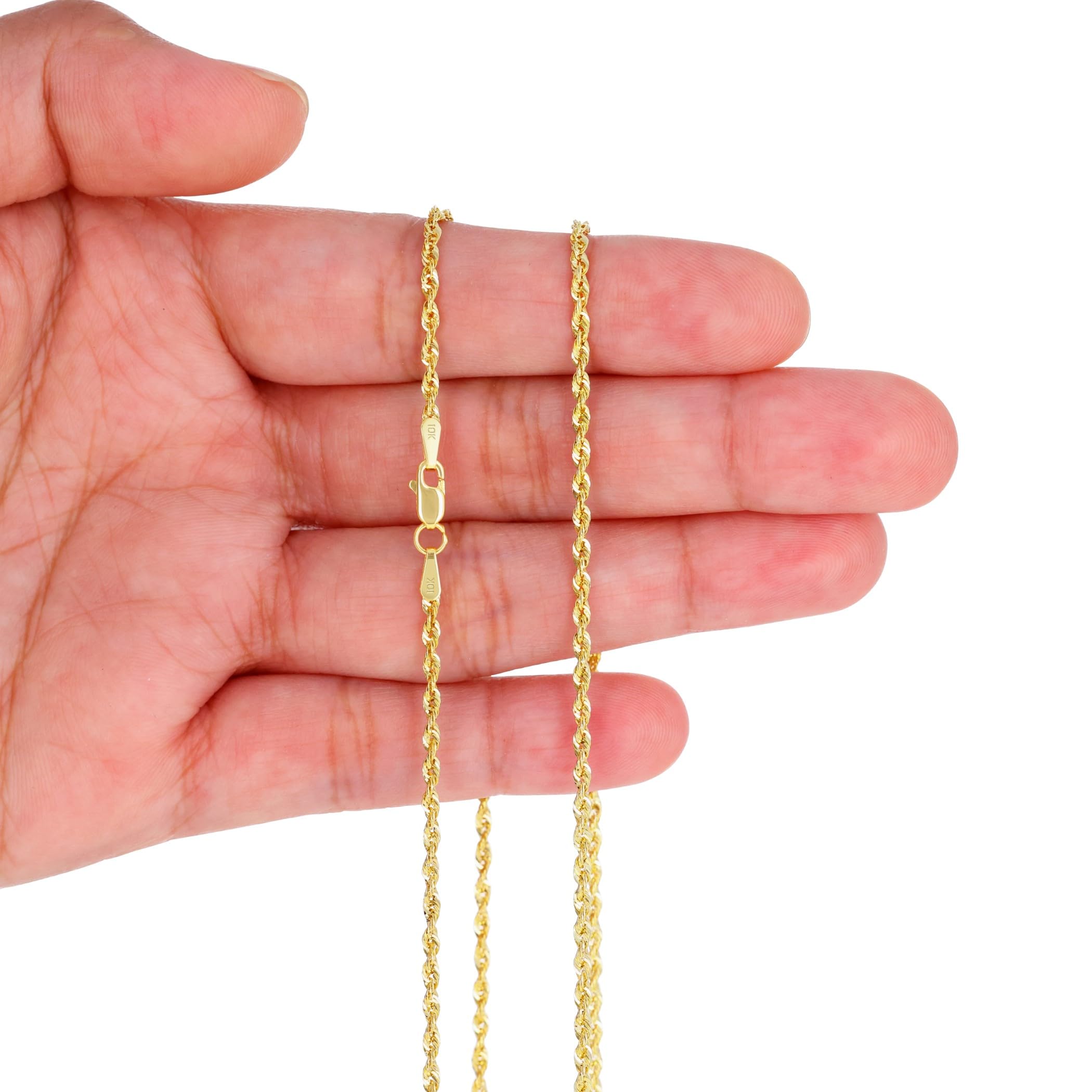 10K Real Yellow Gold 2mm Rope Chain Necklace - Diamond Cut Lightweight Italian Jewelry for Men & Women (16