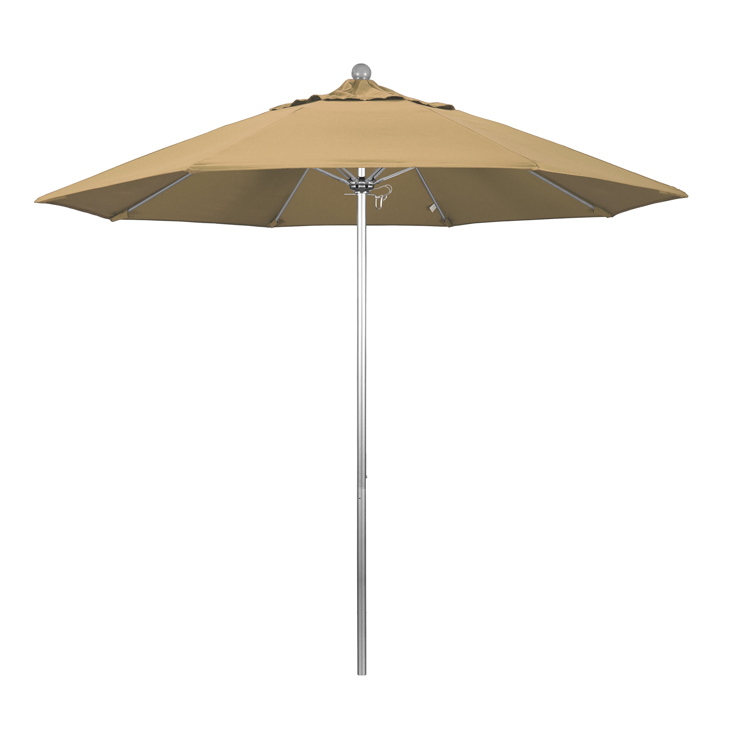 9' Round California Umbrella - Aluminum/Fiberglass Frame with Push Open Mechanism & Silver Pole - Durable Olefin Fabric - Perfect for Patio, Poolside, and Outdoor Dining Areas