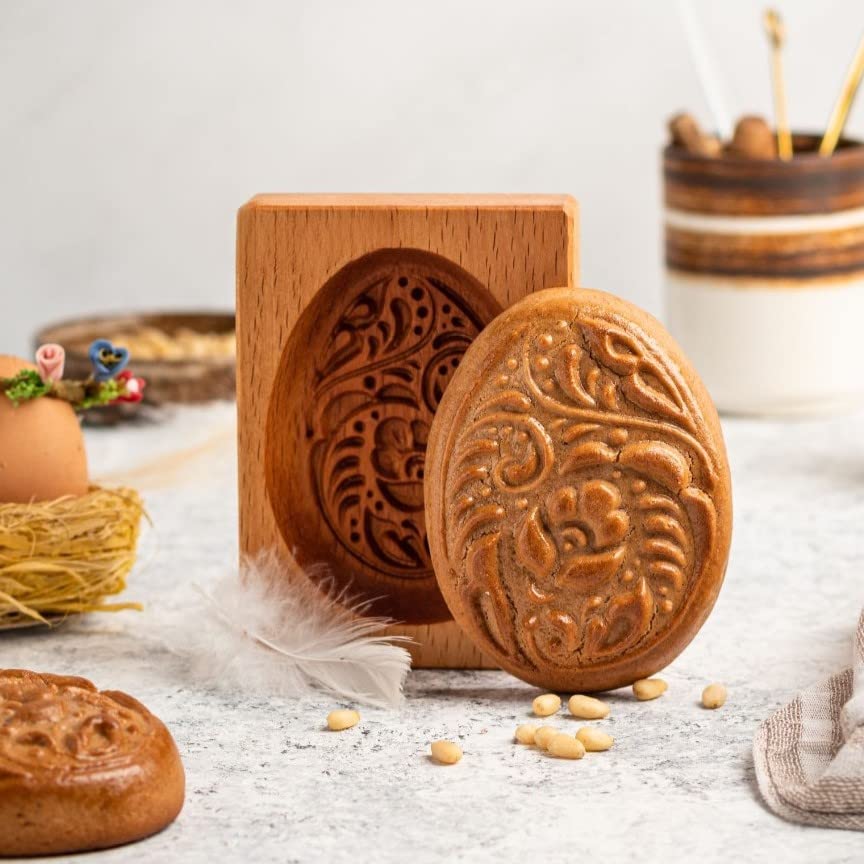 Wooden Cookie Molds for Baking - Handcrafted Springerle Cookie Stamps & Easter Egg Shaped Cookie Cutters - Perfect for Holiday Baking, DIY Cookies & Gift Giving