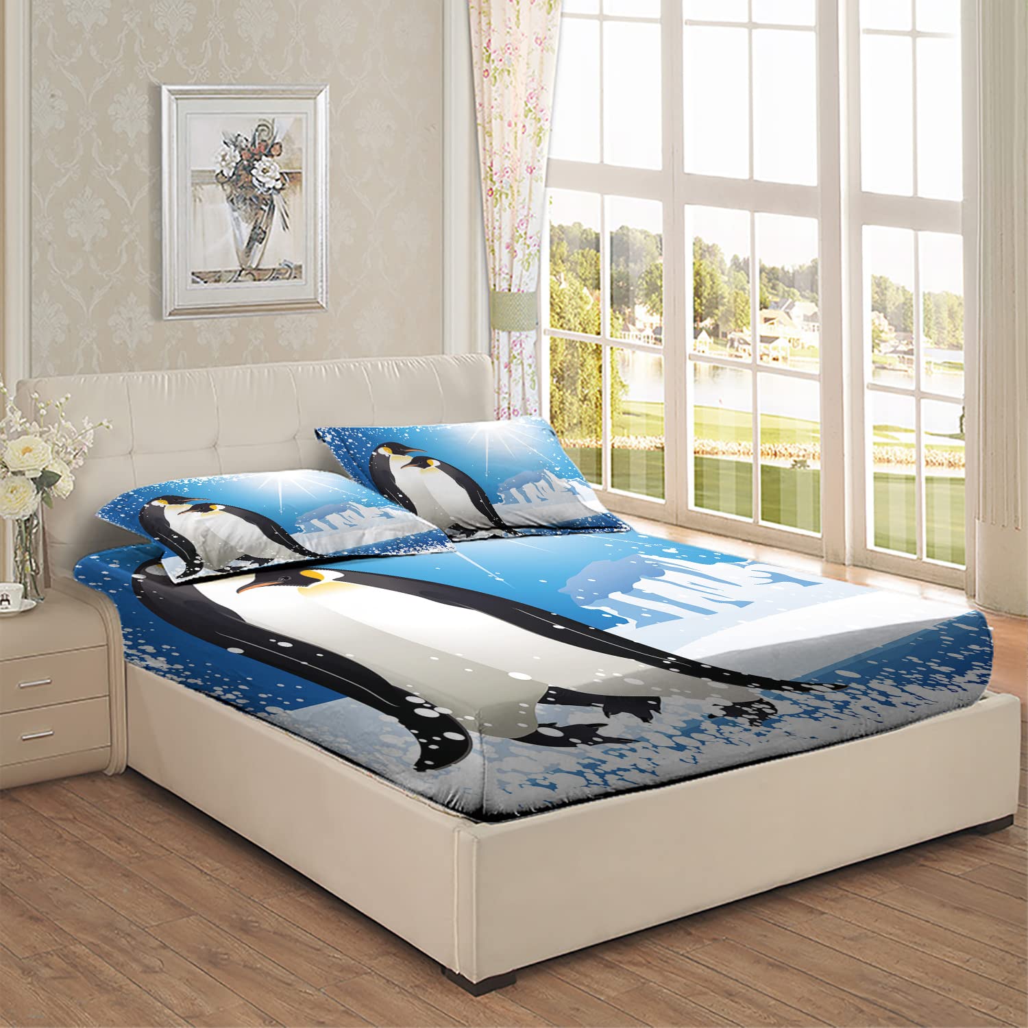 Winter Themed Twin/Twin XL Fitted Bed Sheets - Snowy Frozen Season Print, Ultra Soft & Breathable 2-Piece Bedding Set (Sky Blue) | Perfect for Cozy Winter Nights, Holiday Decor & Seasonal Bedroom Makeover