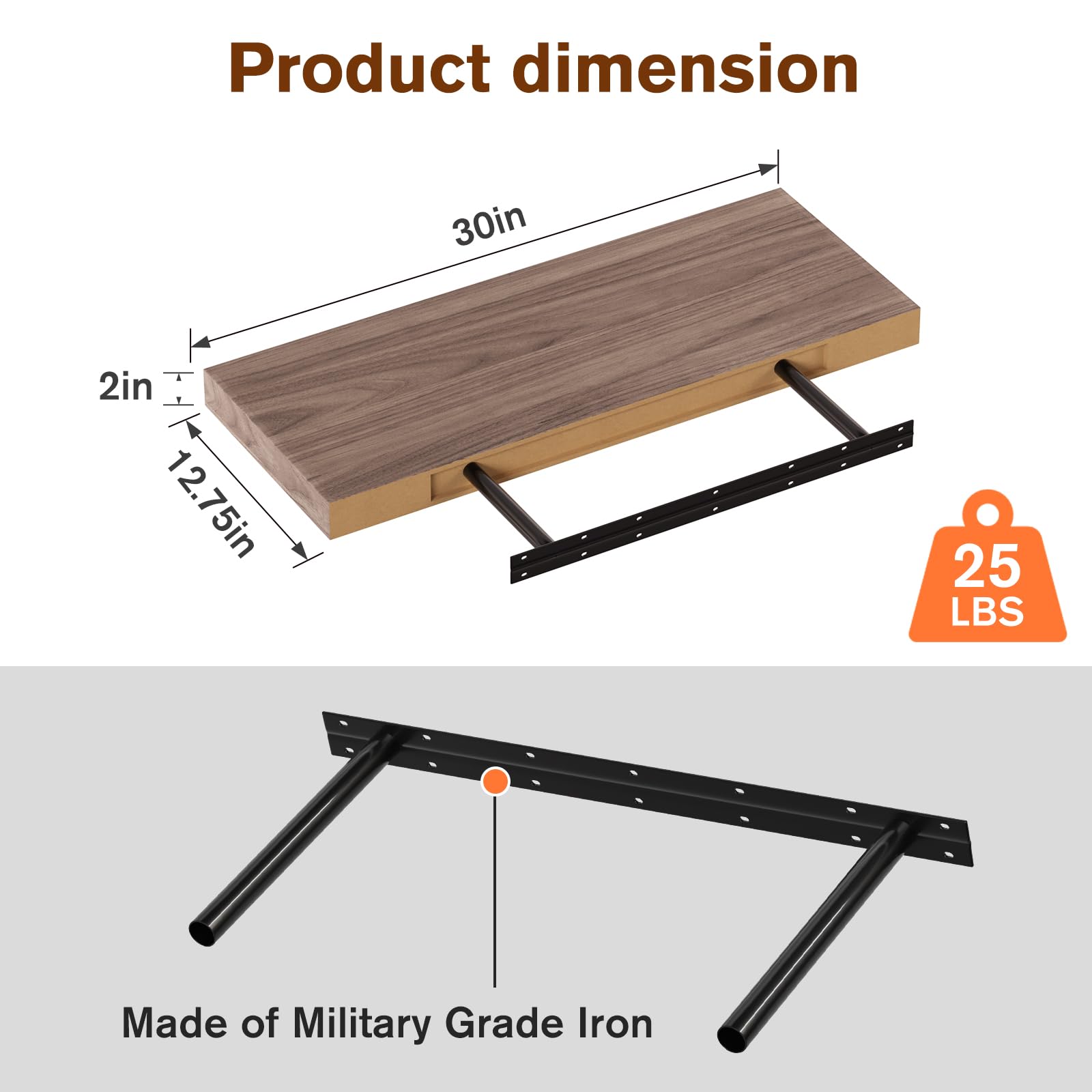 Premium Walnut Floating Shelf Set of 2 - 30