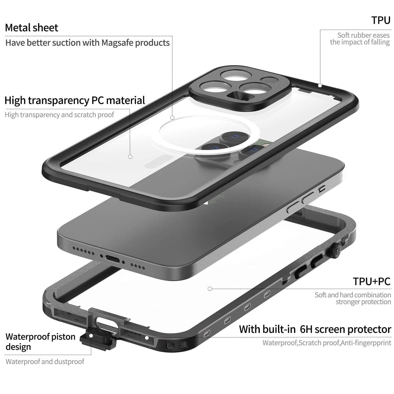 iPhone 15 Pro Max Case - IP68 Waterproof Full Body Protection - Shockproof & Dustproof Phone Cover for Outdoor, Swimming & Extreme Sports