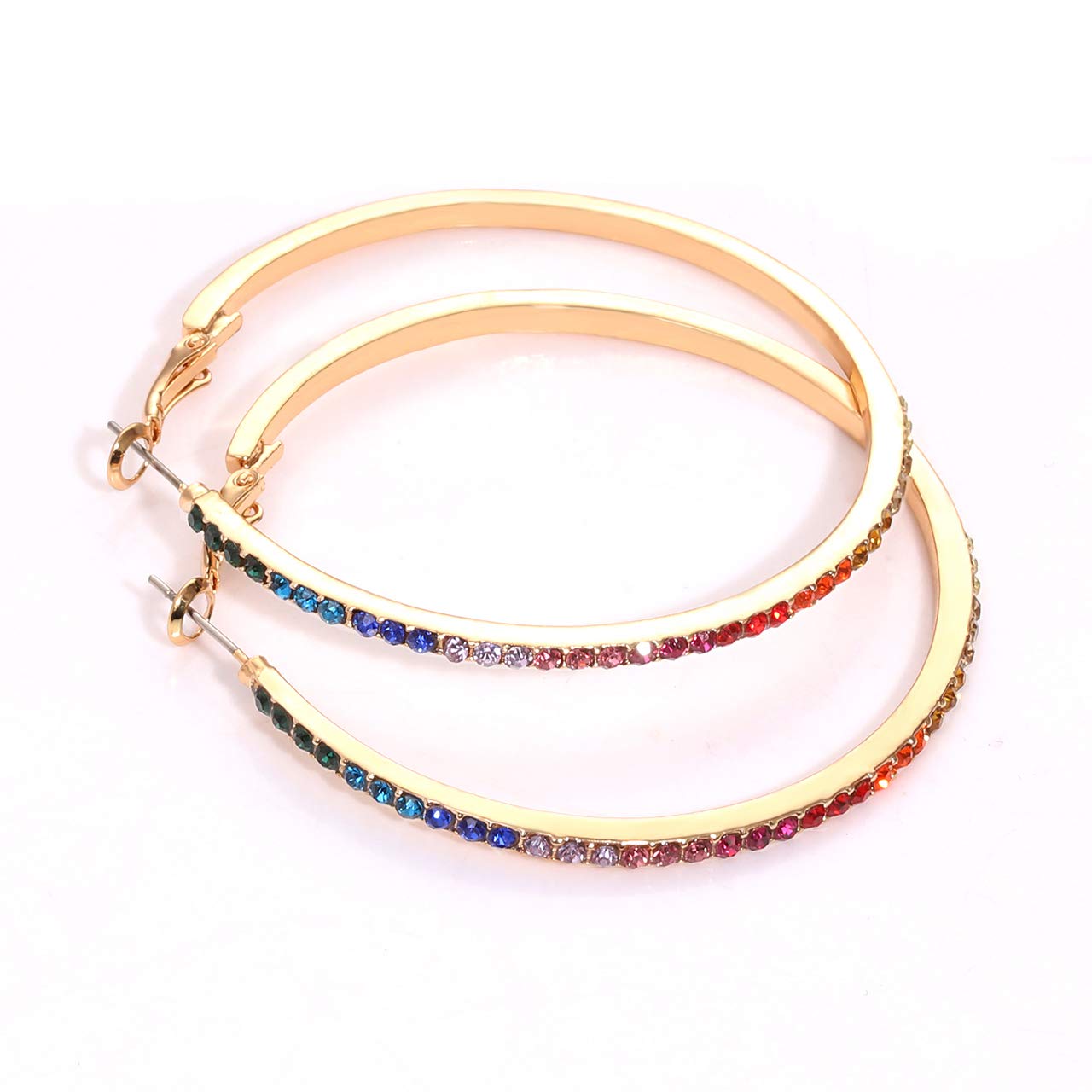 Crystal Hoop Earrings for Women - Large Dazzling Rainbow Rhinestone Circle Fashion Jewelry - Hypoallergenic Pierced Earrings for Sensitive Ears - Perfect for Parties, Weddings & Special Occasions