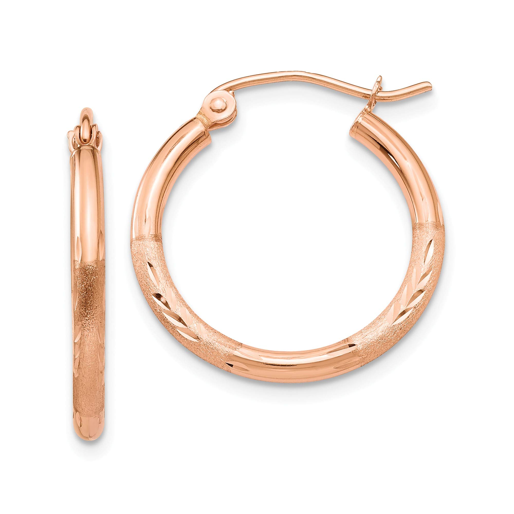 14K Rose Gold Lightweight Satin Diamond Cut Hoop Earrings for Women - Elegant Everyday Jewelry for Work, Date Night & Special Occasions