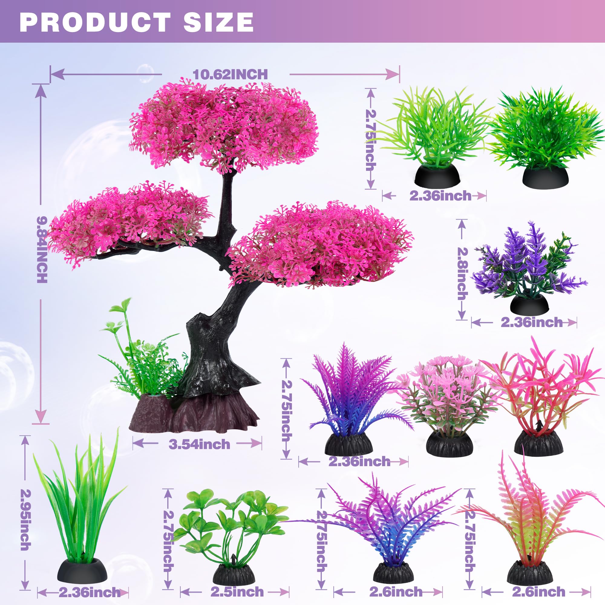 Ameliade Artificial Aquarium Plants Decor - Pink Cherry Blossom Tree Set for Fish Tank, Goldfish & Betta Hiding Accessories | Perfect for Freshwater Aquariums, Home & Office Decor