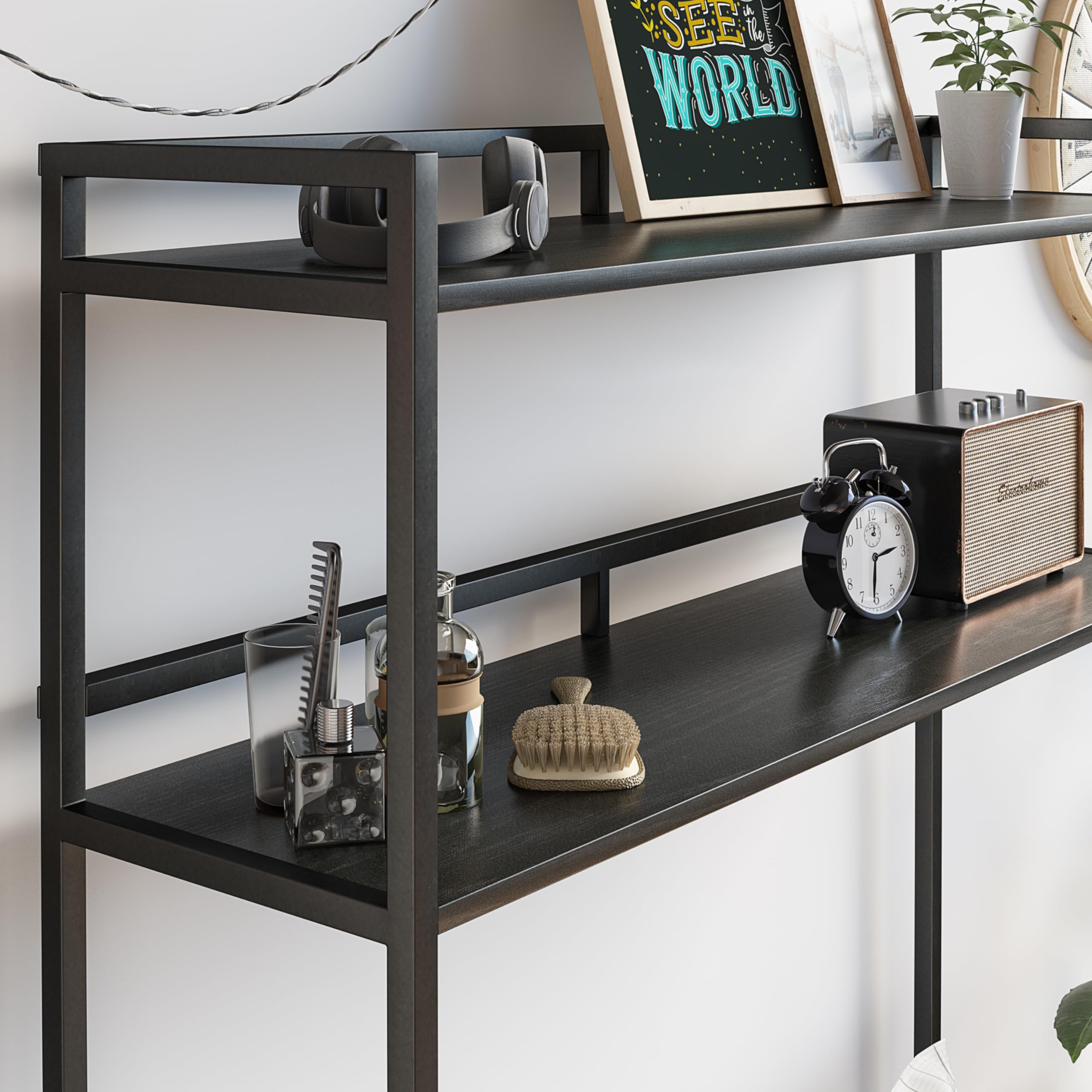 Novogratz Beverly Over-The-Bed Storage Organizer for Twin & XL Twin Beds - Black Oak Finish | Space-Saving Bedroom Storage Solution for Small Spaces & Dorm Rooms