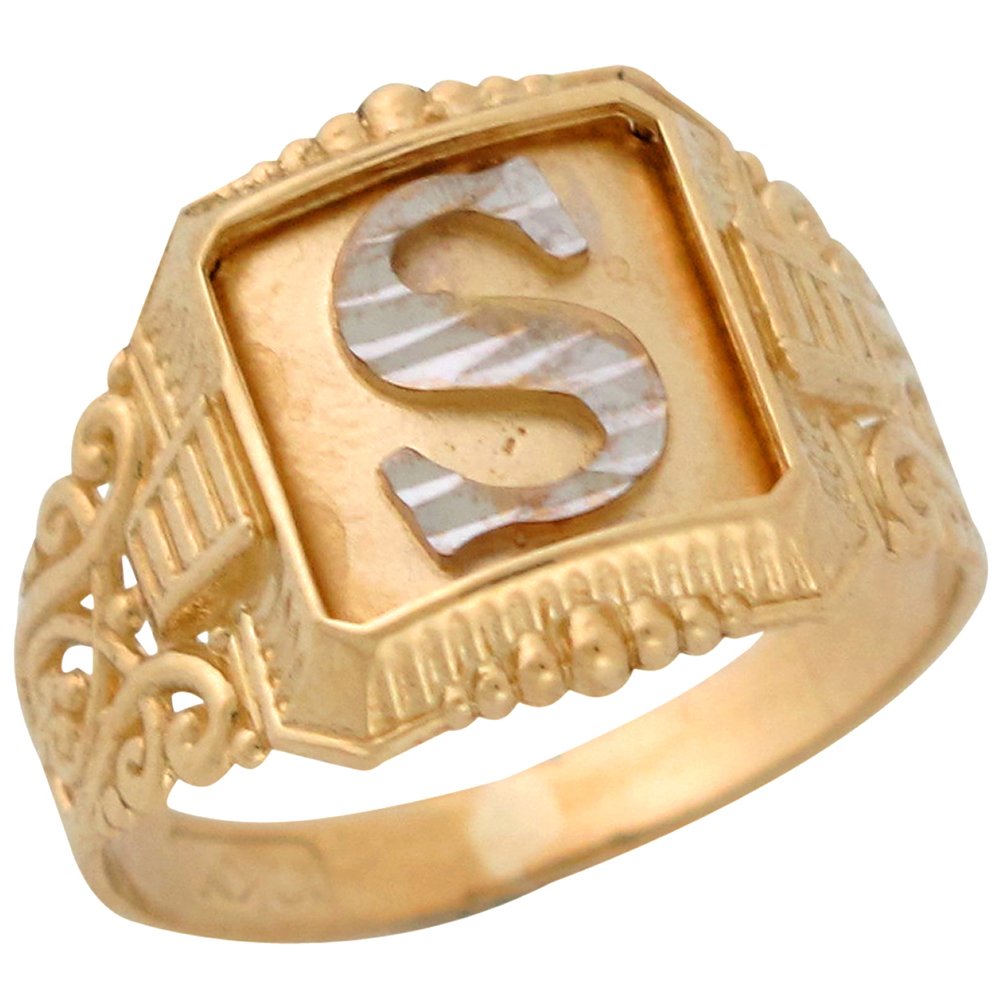 14K Two-Tone Gold Vintage Filigree Initial Letter S Ring for Men - Jewelry Clearance Sale - Perfect for Gifts, Weddings & Special Occasions