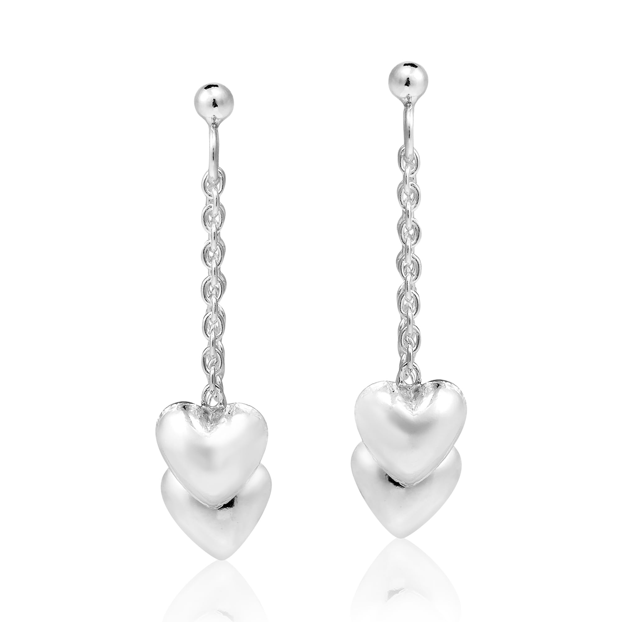 AeraVida Two Hearts as One .925 Sterling Silver Drop Earrings for Women | Romantic Valentine's Day Gift | Elegant Heart Jewelry for Date Night & Special Occasions