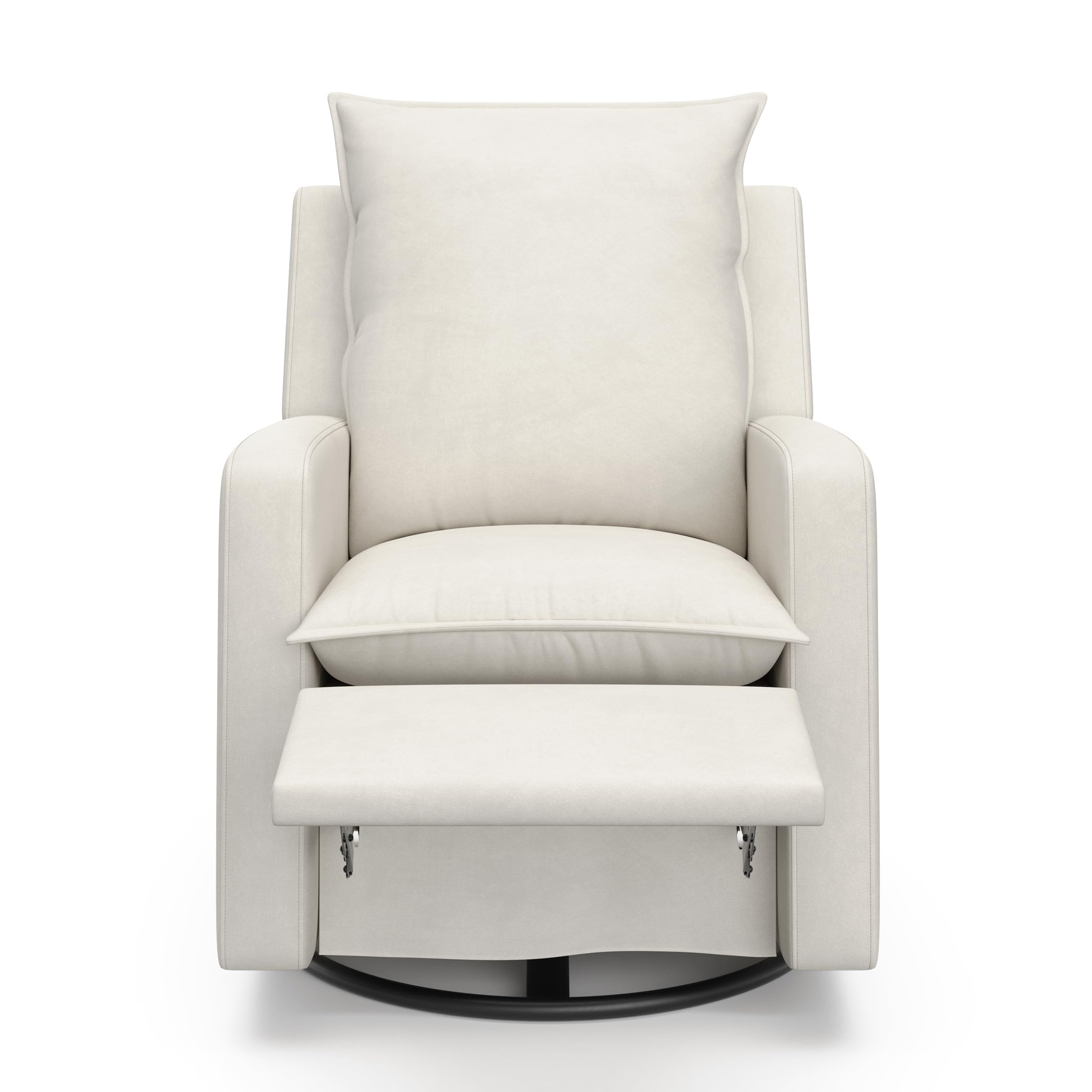 Storkcraft Timeless Reclining Glider Chair with USB Port - 360° Swivel Base, Extendable Footrest & Supportive Cushions, Ivory Fabric Upholstery for Nursery, Living Room & Relaxation