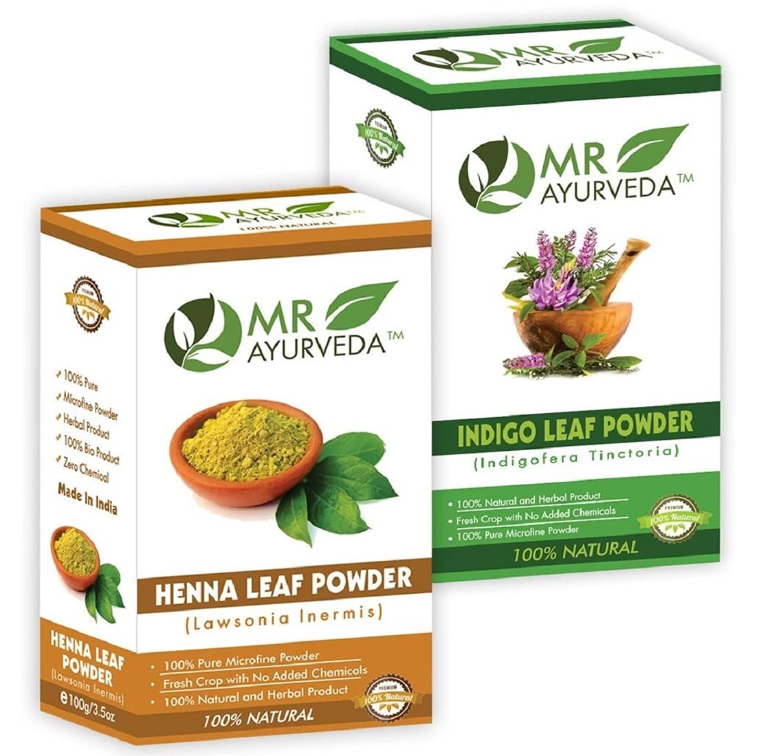 MR Ayurveda 100% Organic Indigo Powder & Bio Henna Powder Combo (200g) | Natural Hair Dye for Gray Coverage & Conditioning | Chemical-Free Herbal Hair Treatment for Women & Men | DIY Hair Coloring at Home
