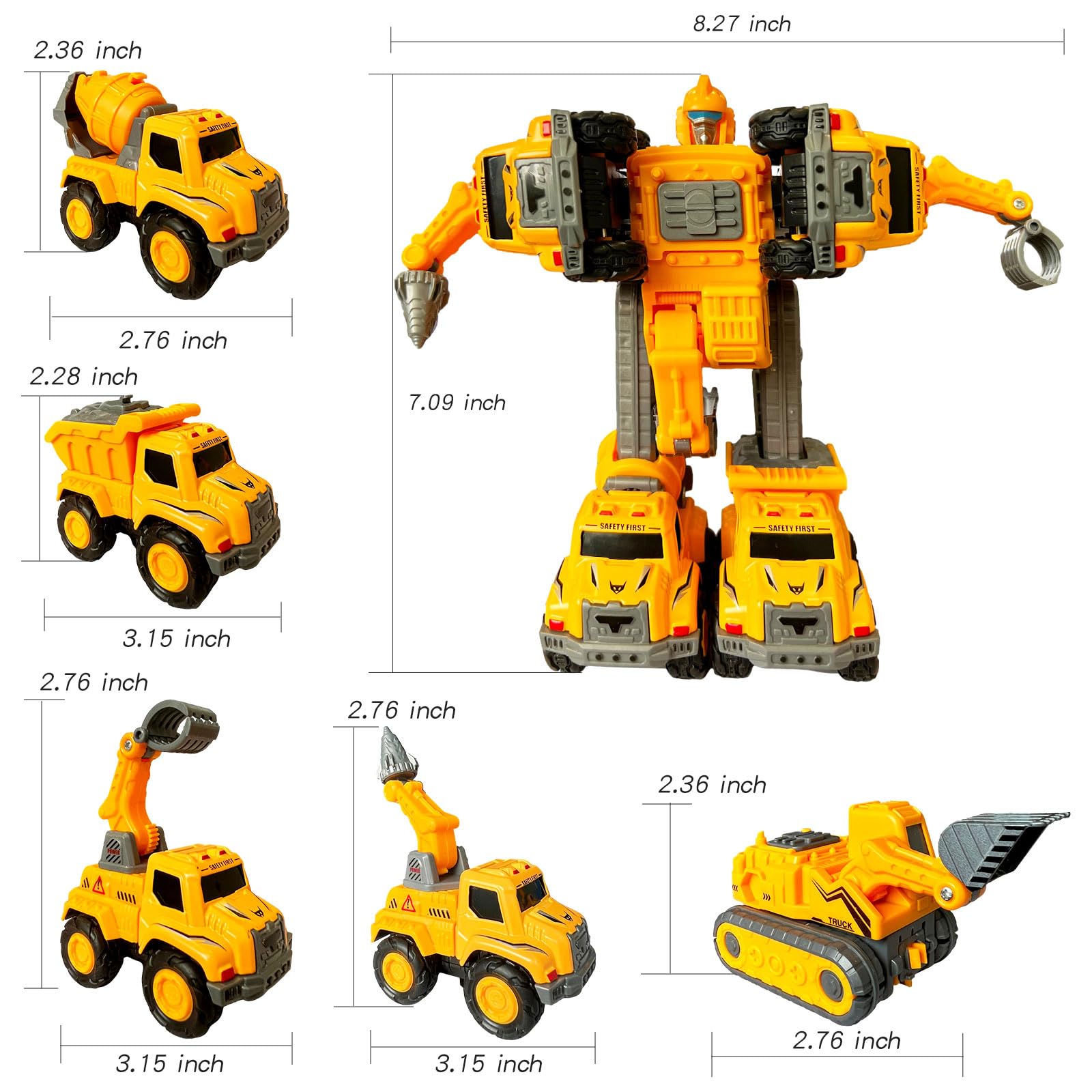 OTONOPI 5-in-1 Transforming Robot Toys - Alloy Construction Trucks Convert to Giant Robot Action Figure Set for Kids Ages 3-12 | STEM Educational Toy for Boys & Girls | Perfect for Playtime, Birthday Gifts & Collectible Display