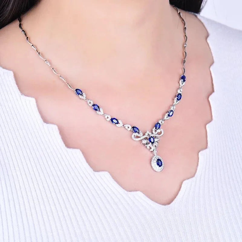 18K White Gold Women's Sapphire Pendant Necklace with 5.68Ct Natural Oval Sapphire & Diamond Accents - Perfect for Anniversary Gifts, Party Jewelry & Special Occasions