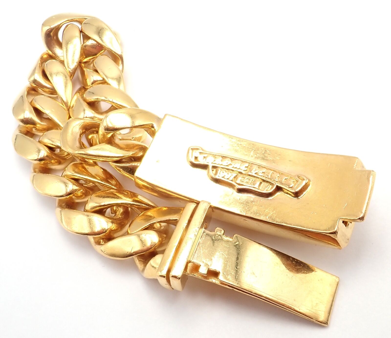 Authentic Chrome Hearts 22k Yellow Gold Diamond Heavy Link ID Bracelet for Men & Women - Luxury Vintage Jewelry Gift for Anniversary, Birthday & Special Occasions