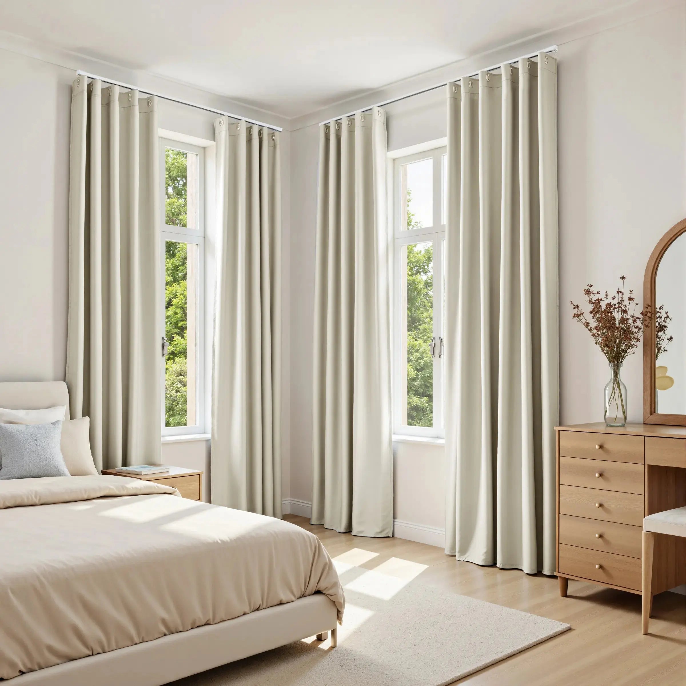 Gene 100% Blackout Soundproof Curtains with Grommet & Track Kit - Thermal Insulated Noise Reducing Drapes for Bedroom, Nursery & Home Theater