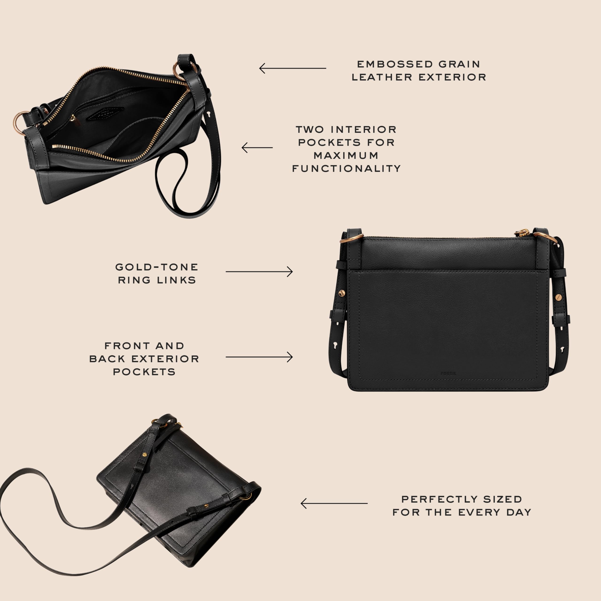 Fossil Women's Taryn Genuine Leather Crossbody Purse - Stylish Handbag for Everyday Use, Work & Travel Accessories