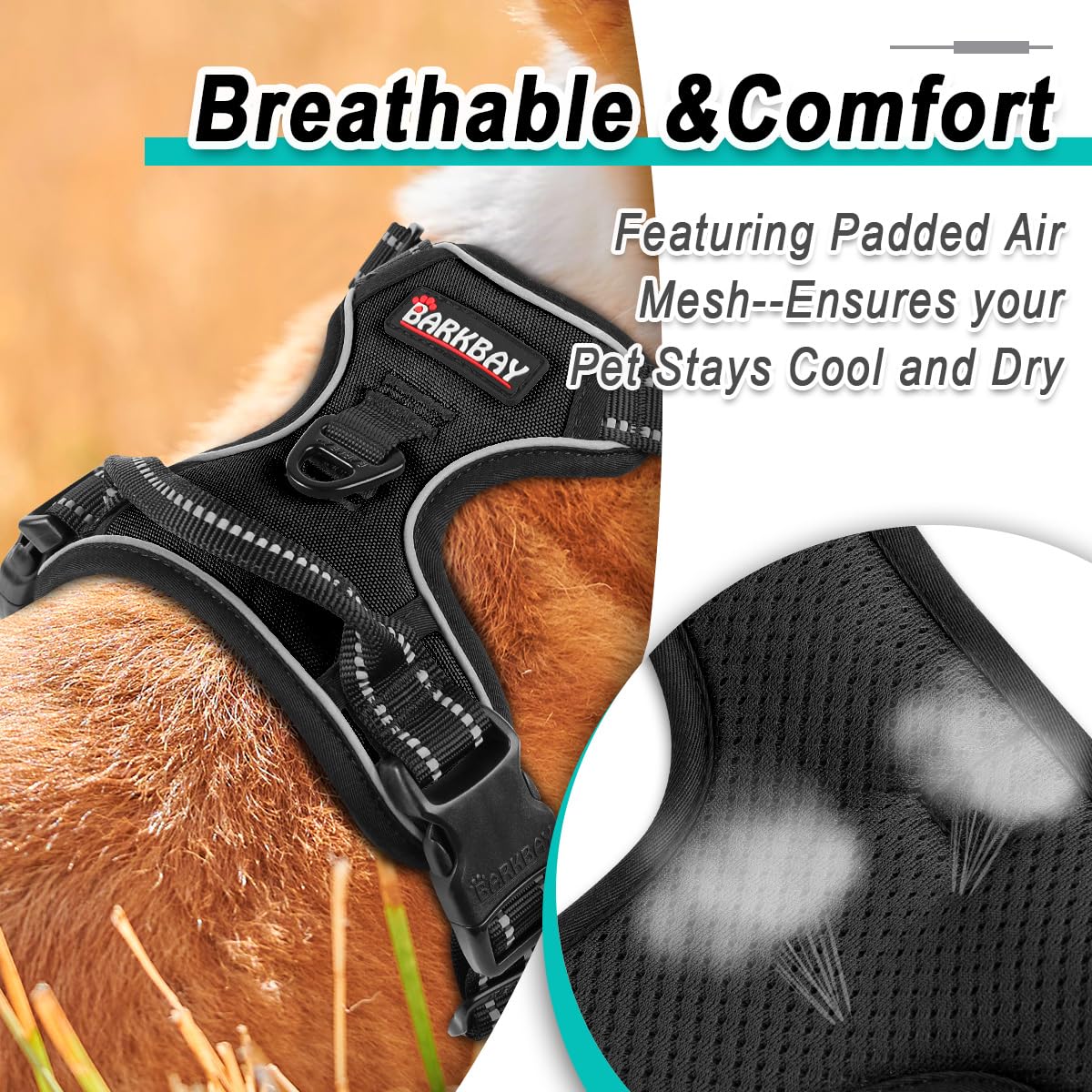 BARKBAY No Pull Pet Harness - Adjustable Reflective Dog Vest for Small, Medium & Large Dogs - 3M Reflective Oxford Material for Safety - Perfect for Walking, Hiking & Outdoor Adventures (XL)