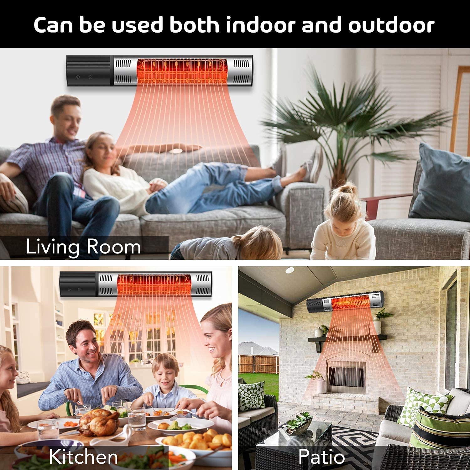 HomVent 1500W Electric Wall Mounted Heater - Indoor & Outdoor Infrared Heater with Remote Control, 3 Adjustable Modes for Patio, Backyard, Restaurant, Garage & Office - Energy Efficient Space Heating Solution
