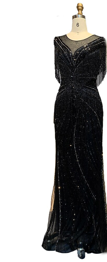 Serene Hill Mermaid Luxury Gold Evening Dresses 2025 - Beaded Tassel Elegant Gowns for Women - Perfect for Prom, Gala & Formal Parties