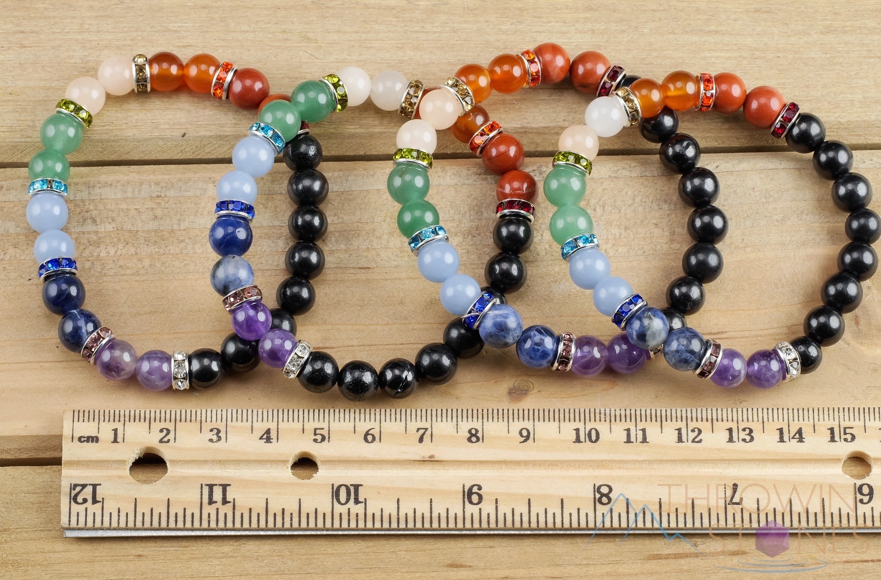Chakra & Shungite Crystal Bracelet - Round Bead Healing Bracelet for Women & Men, Handmade Spiritual Jewelry for Energy Balance, Meditation & Stress Relief | E1356