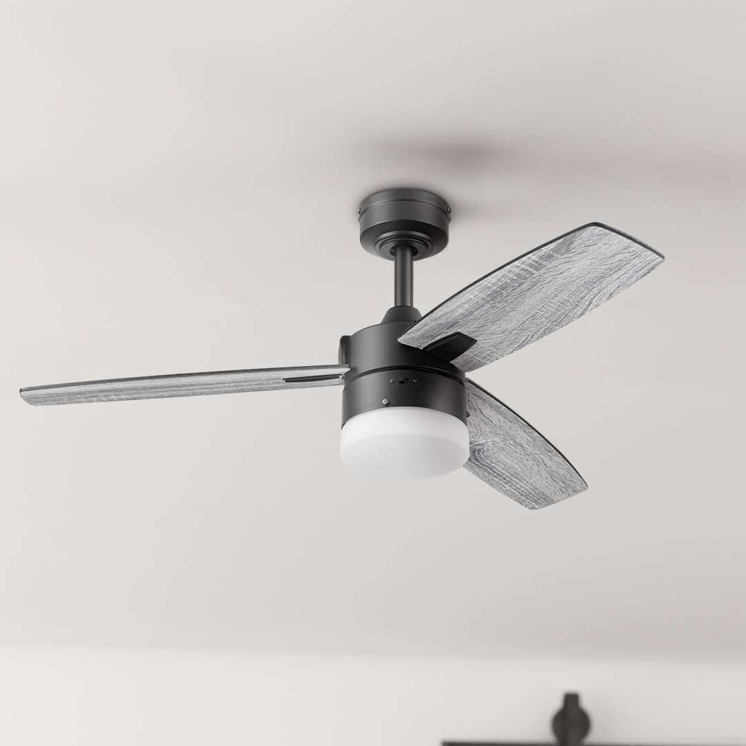 42 Inch Honeywell Conifer Matte Black Ceiling Fan with Light Kit and Remote Control - Perfect for Living Room, Bedroom, and Outdoor Patio Cooling