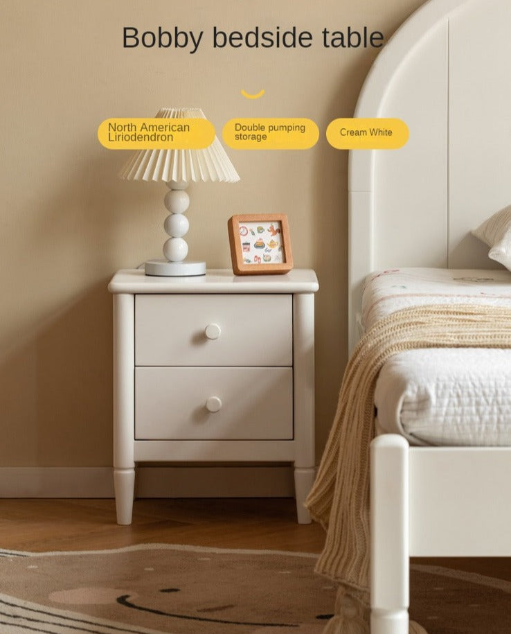 Solid Wood Poplar Kids Nightstand - American White Bedside Table for Children's Room, Nursery, or Playroom - Durable & Stylish Furniture for Bedtime Storage