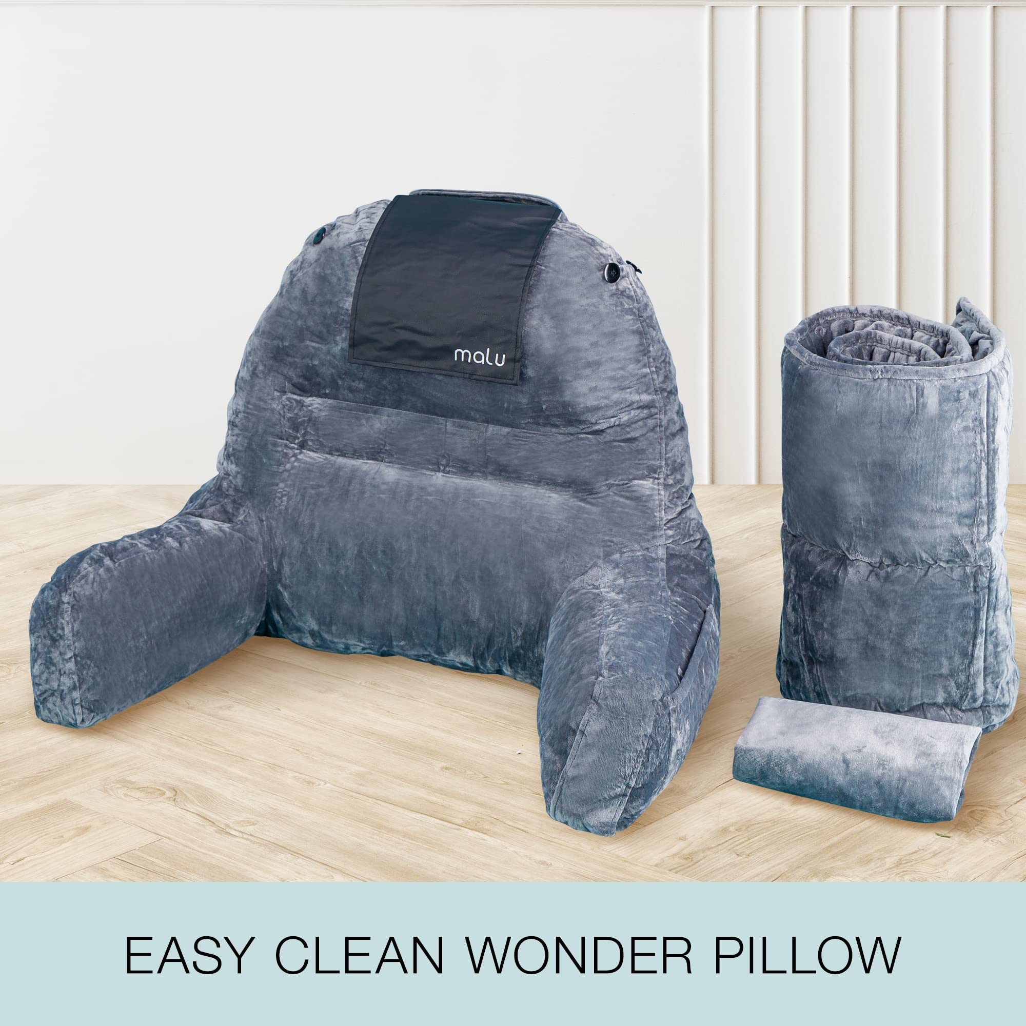 Extra Large Reading Pillow with Shredded Memory Foam - Ergonomic Back Support Pillow for Bed, Couch & Floor - Includes Neck Roll Mat - Perfect for Reading, Gaming, Watching TV & Relaxing at Home