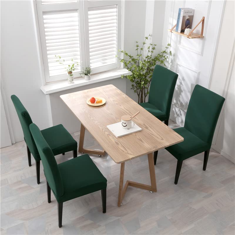 Stretch Dining Chair Covers Set of 4 - Washable Spandex Slipcovers for Kitchen, Parsons Chairs - Dark Green Seat Protectors for Home, Restaurant & Party Decor