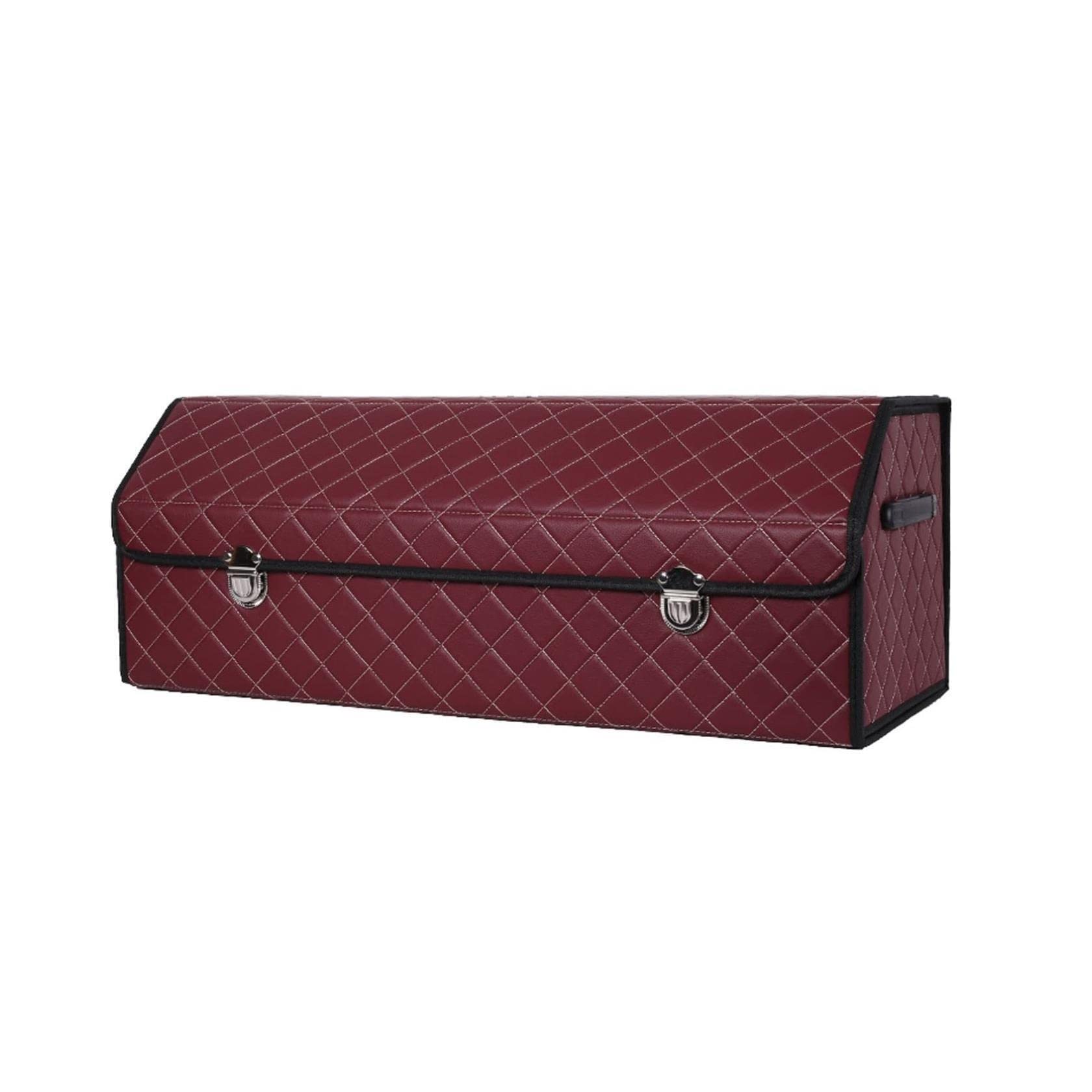 Premium Leather Car Trunk Organizer - Collapsible & Portable Storage Box for SUV, Sedan, Van | Auto Accessories for Travel, Camping & Road Trips (Red)
