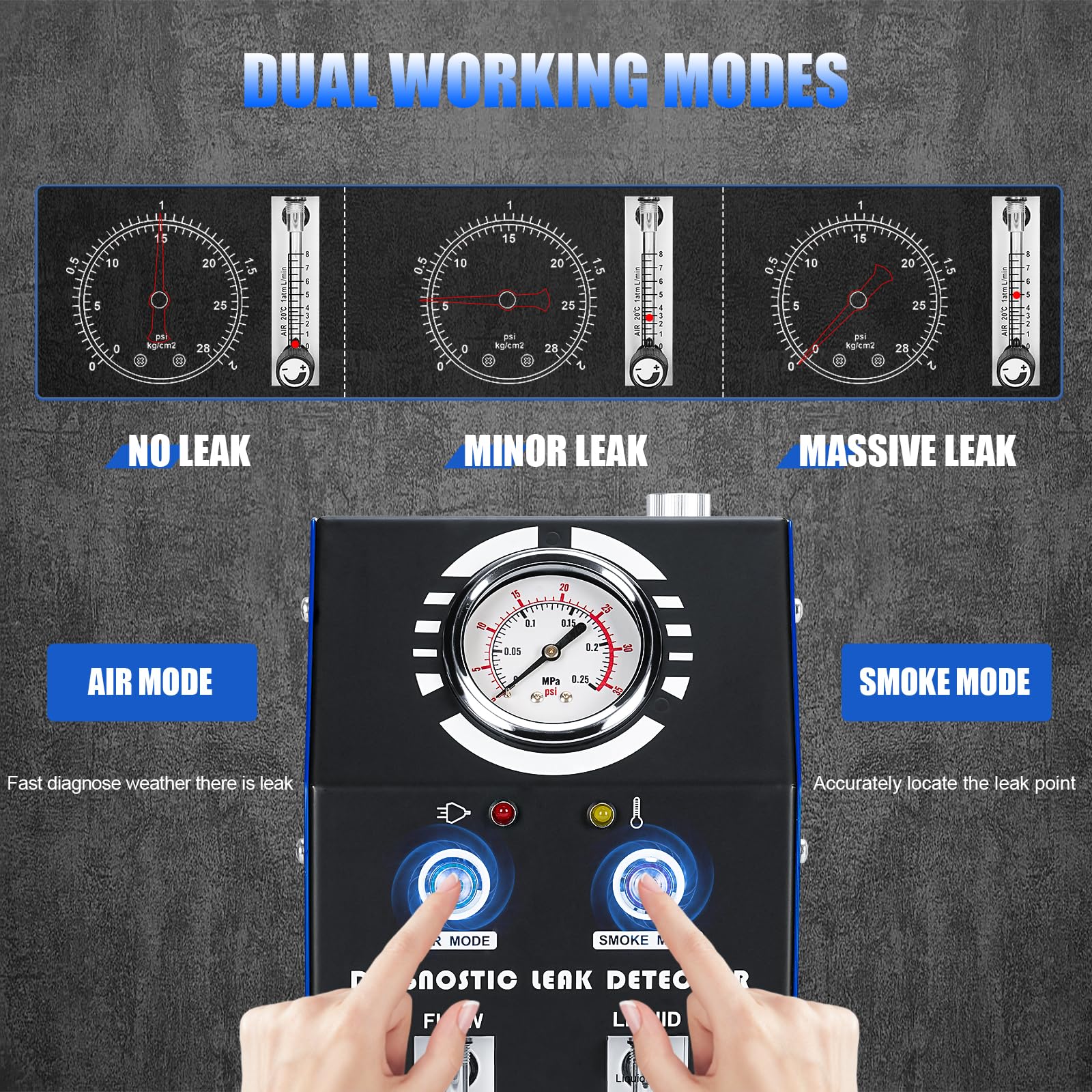 **12V Automotive Smoke Machine Leak Detector - Dual Mode Fuel Pipe System Tester with Built-in Air Pump, Pressure Gauge & Adjustable Flow Meter for Vehicle Diagnostics & Repair**    *(Perfect for Detecting Leaks in Fuel Lines, EVAP Systems, Vacuum Hoses & More – Ideal for Mechanics, DIY Enthusiasts & Auto Shops)*