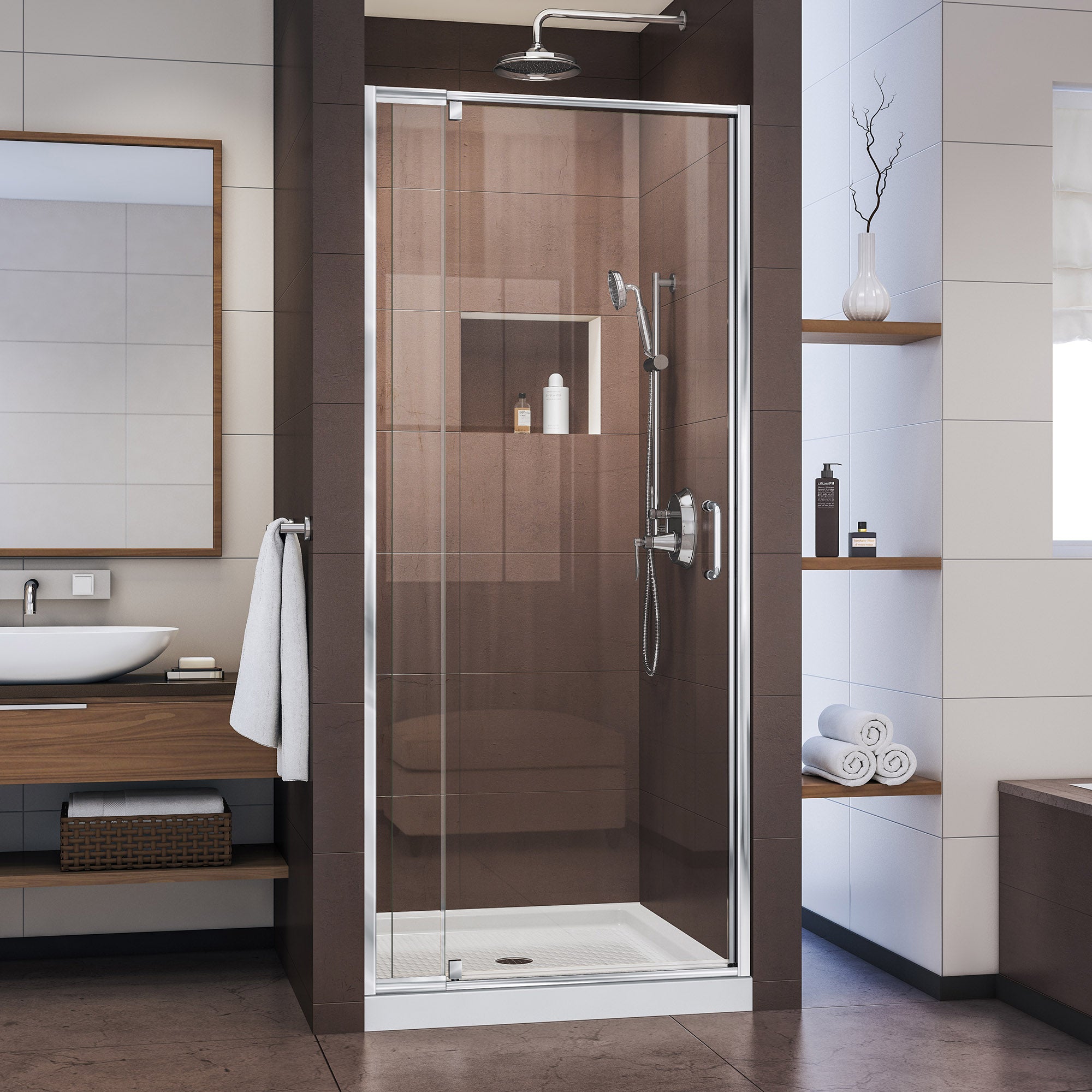 DreamLine Flex 32-36 Inch W x 72 Inch H Semi-Frameless Pivot Shower Door - Modern Bathroom Upgrade for Small & Large Showers - Perfect for Home Renovation & Spa-Like Experience