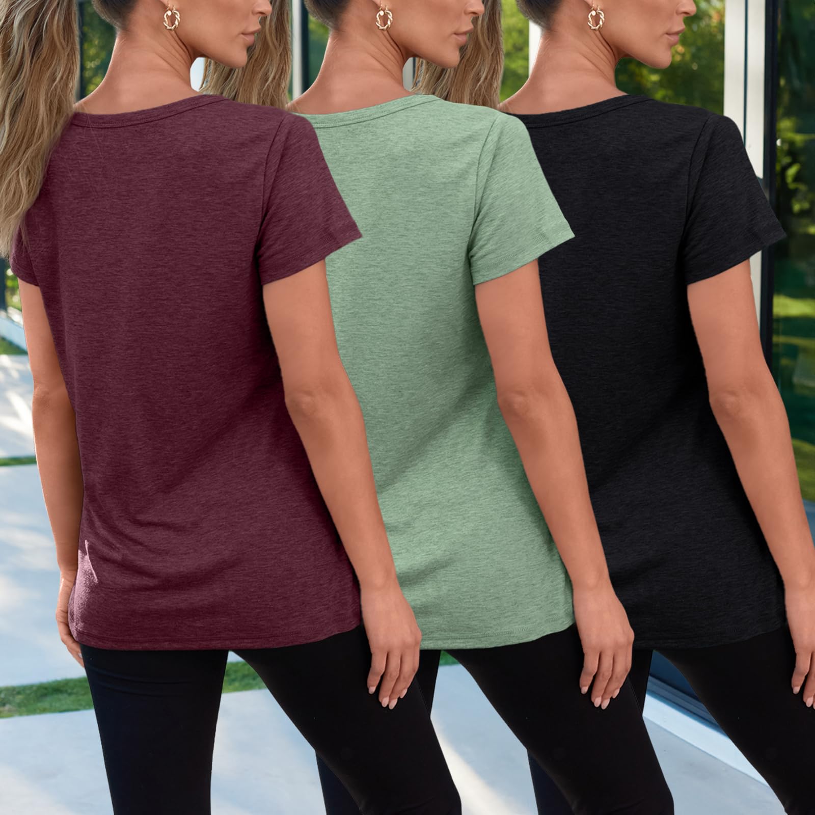SUNBS Women's 3 Pack Short Sleeve T-Shirts - Soft Summer Basic Tees for Casual Wear, Workout & Vacation Outfits | Comfortable Fashion Tops for Everyday Use, Gym & Travel 2025