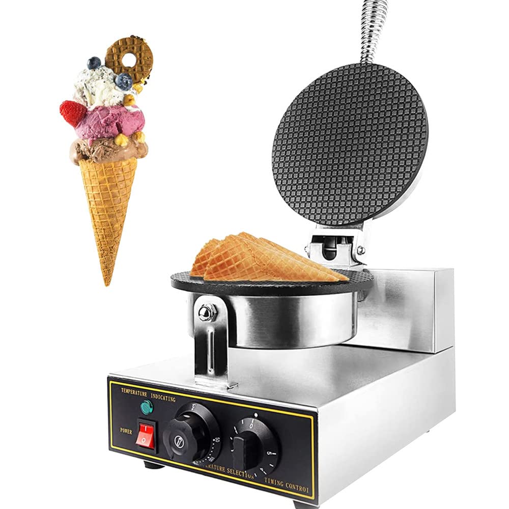 Commercial Ice Cream Cone Waffle Maker Machine - Electric Waffle Cone Baker with Non-Stick Teflon Coating & Temperature Control - Perfect for Restaurants, Bakeries, and Home Dessert Making