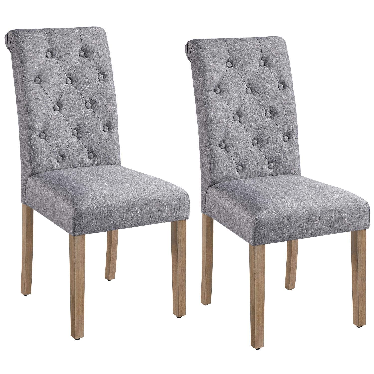 Yaheetech 2-Piece Dark Gray Upholstered Dining Chairs Set - Solid Wood Parsons Chairs with Button Tufted High Back & Fabric Padding for Kitchen, Dining Room, Restaurant or Home Decor | Comfortable Seating for Family Meals & Dinner Parties