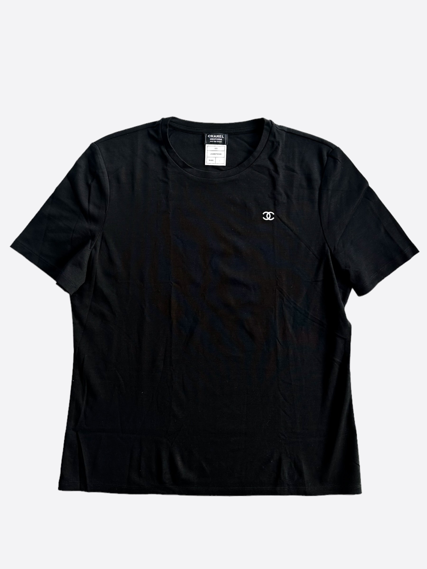 Chanel Black & White CC Logo Embroidered T-Shirt for Women - Luxury Cotton Casual Tee for Everyday Wear & Fashion Outfits