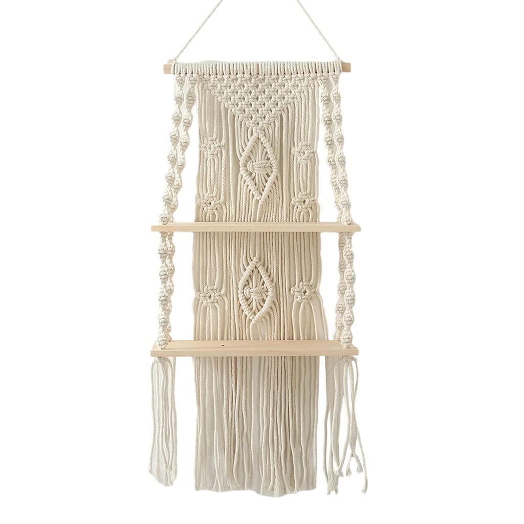 Handmade Cotton Rope Wall Rack - Boho Woven Tapestry Shelf for Plants & Home Decor | Natural Lace Display Shelf for Living Room, Bedroom & Boho Style Decor