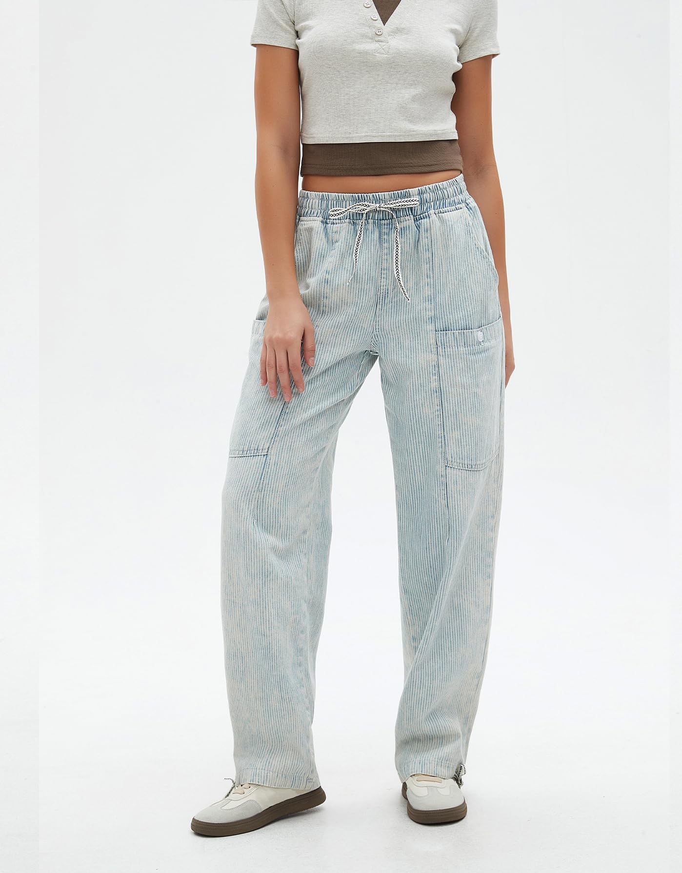 Kedera Women's Baggy Barrel Jeans - Wide Leg Boyfriend Jeans with Elastic Waist | Low Rise Y2K Denim Pants for Casual Outfits & Streetwear Fashion