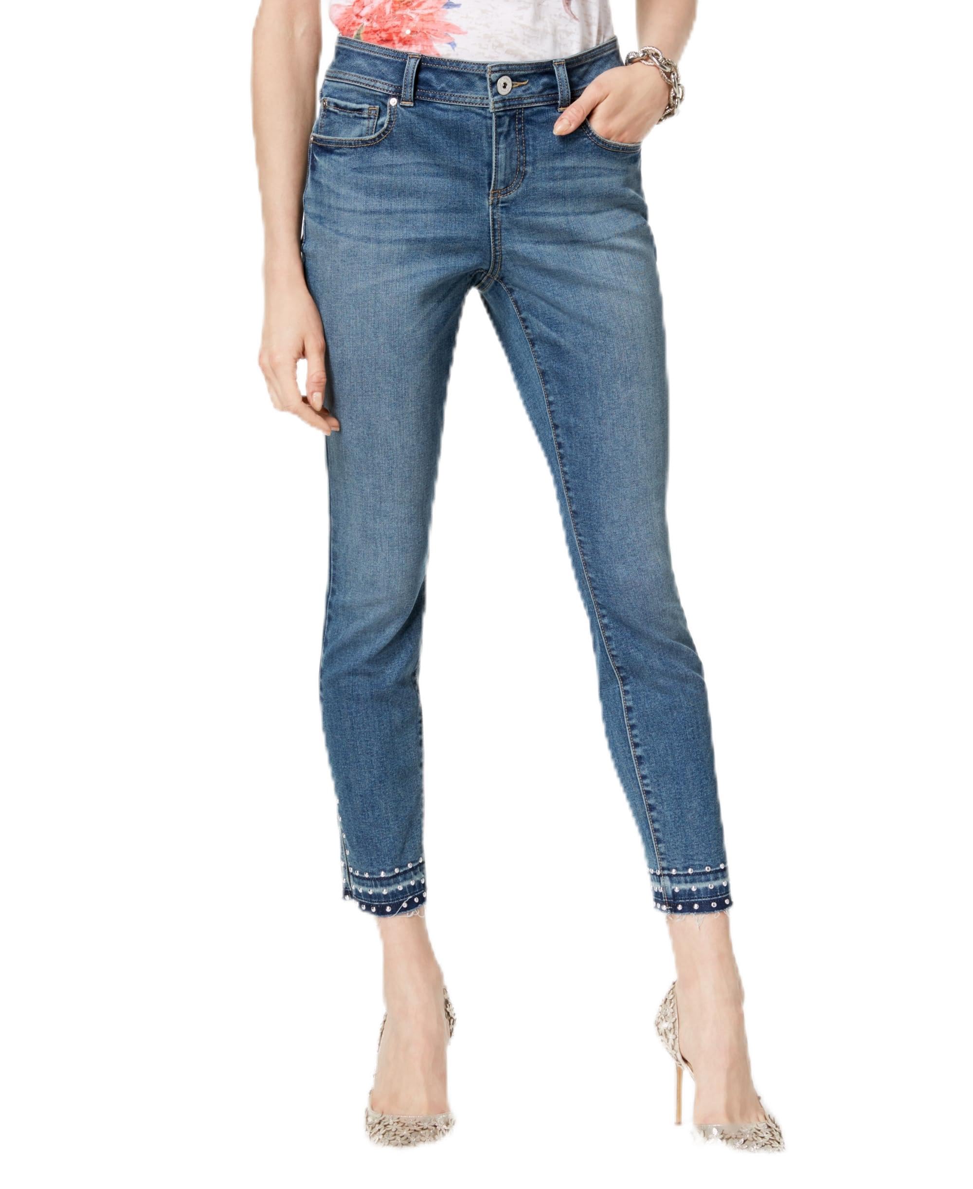 Curvy Fit Studded Distressed Hem Skinny Jeans - Incandescence Wash for Women | Perfect for Night Out & Casual Wear