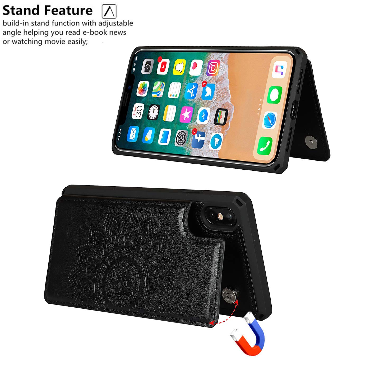 Premium RFID Blocking Leather Wallet Case for iPhone Xs Max 6.5